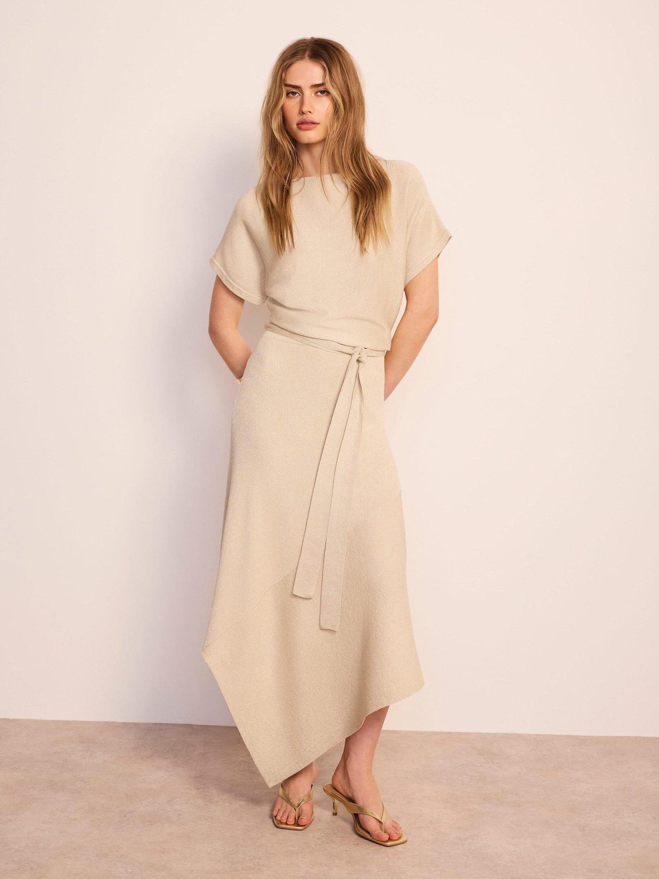 Mint Velvet Knit Asymmetric Dress - Stone
