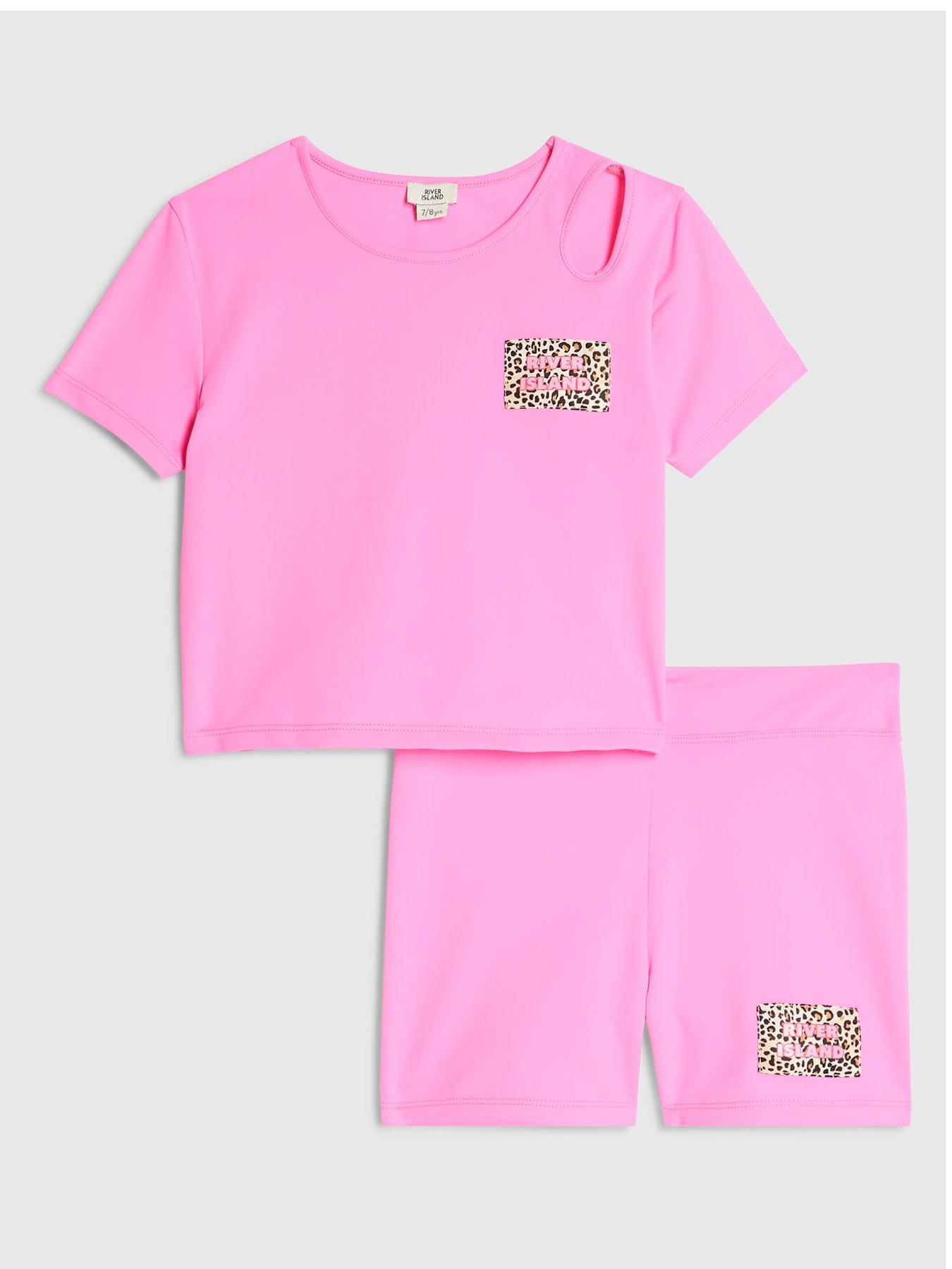 River Island Older Girls Active Leopard Detail T-Shirt And Shorts Set - Pink
