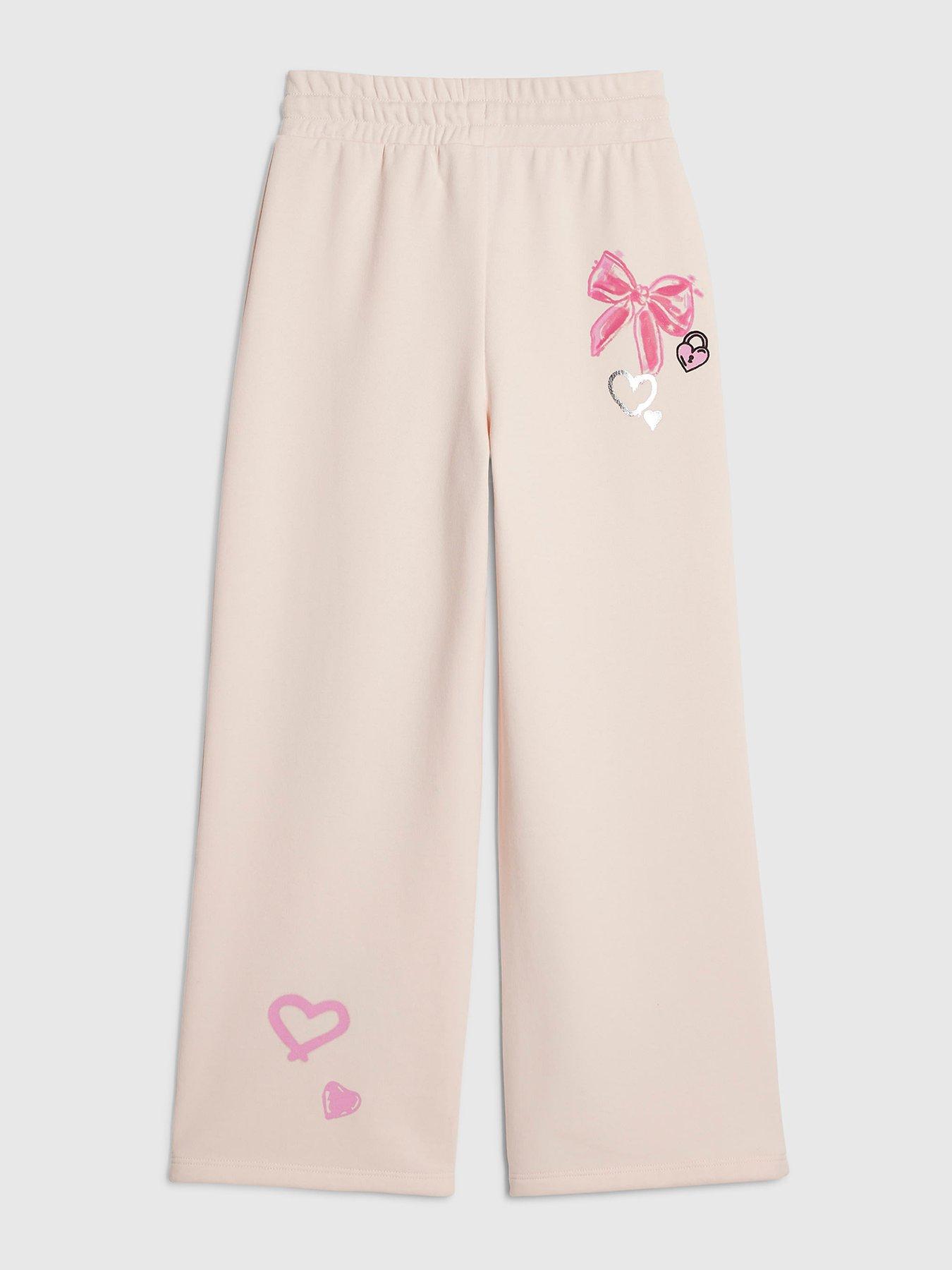 Image 2 of 4 of River Island Older Girls Graffiti Icon Wide Leg Joggers - Cream
