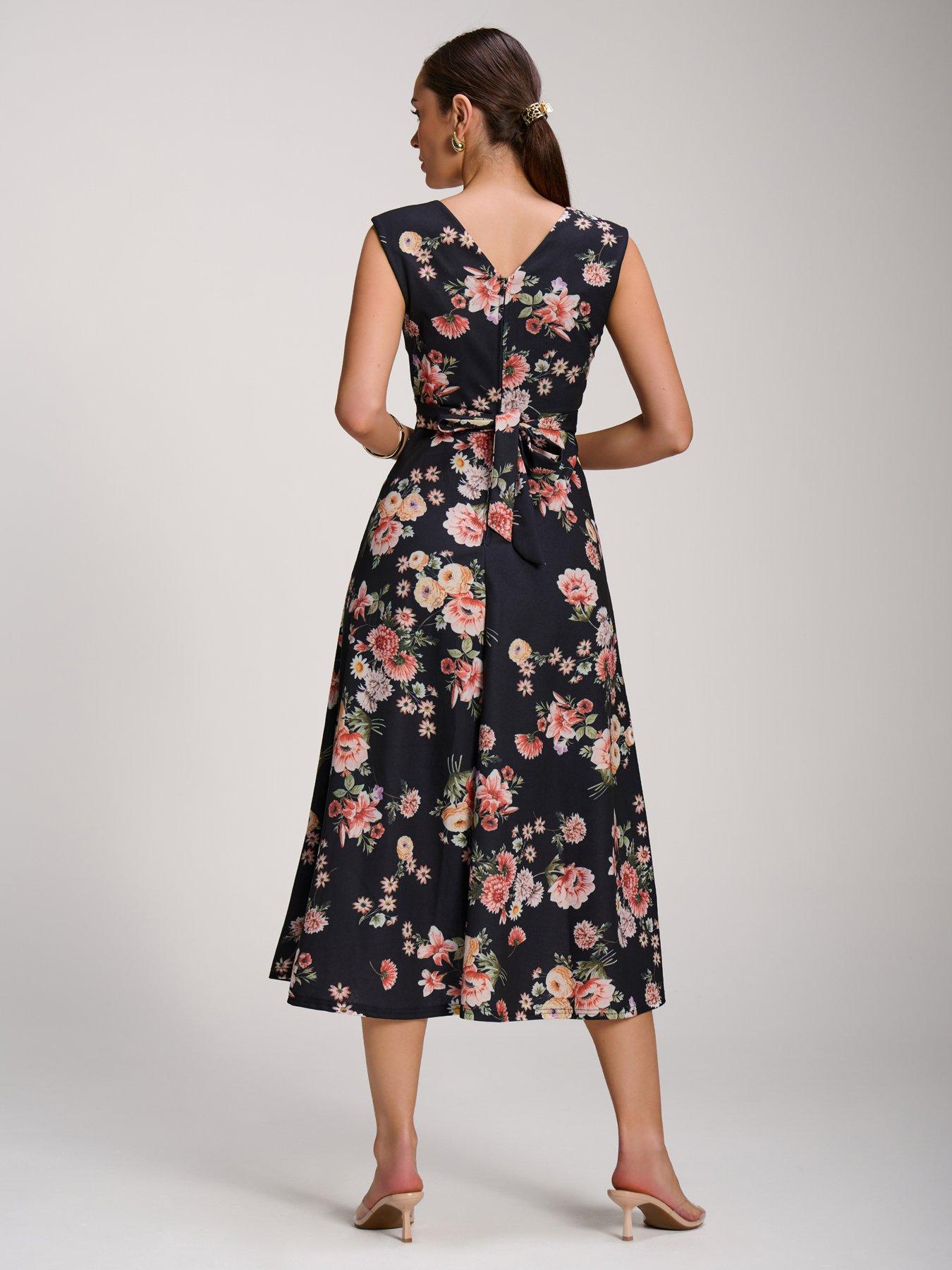 Image 2 of 7 of Jolie Moi V-Neck Fit &amp; Flare Scuba Midaxi Dress - Black