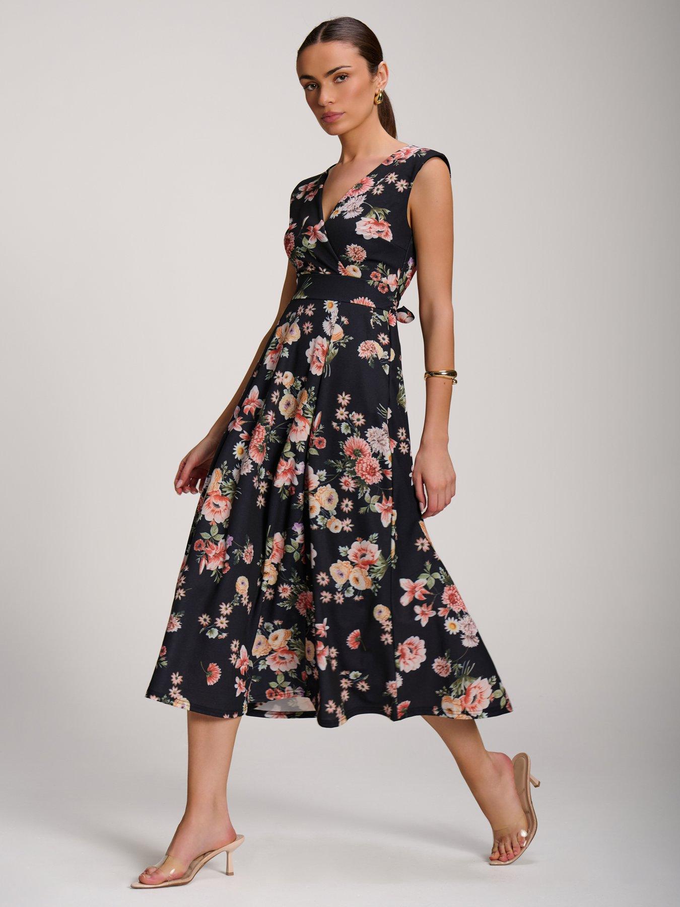 Image 6 of 7 of Jolie Moi V-Neck Fit &amp; Flare Scuba Midaxi Dress - Black