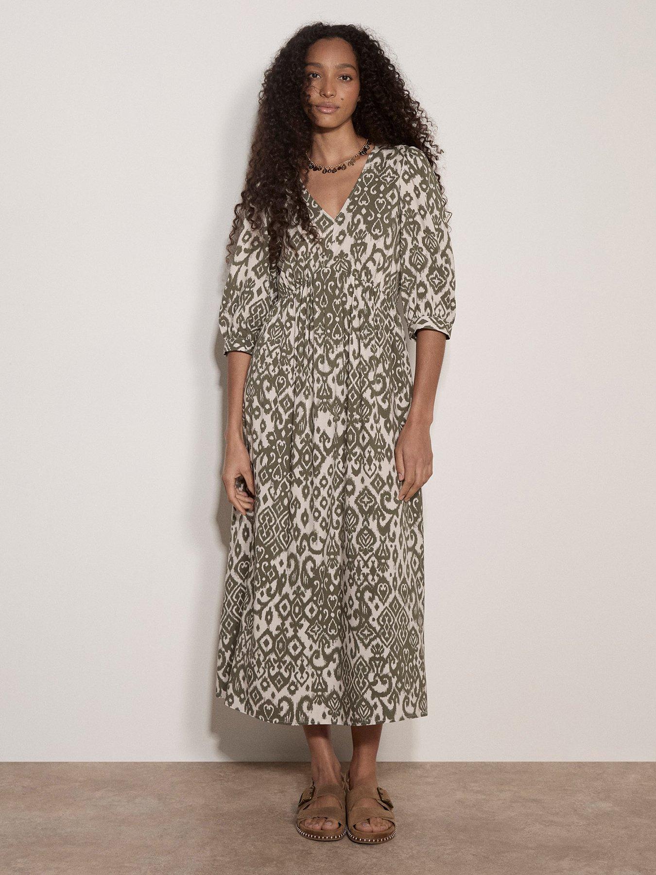 Image 1 of 4 of Apricot Tapestry Ikat Midi Dress - Green
