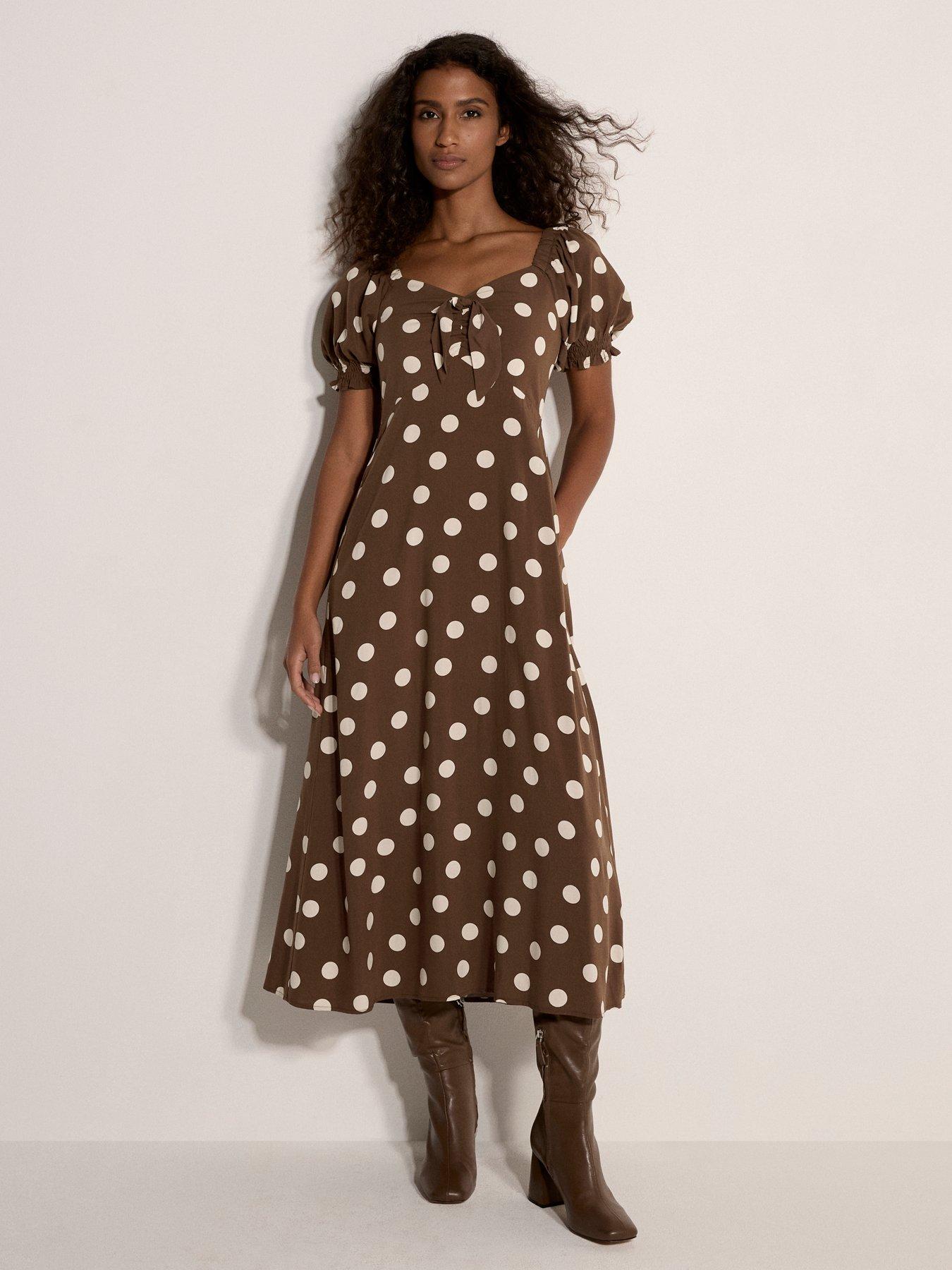 Apricot Big Spot Bow Detail Midi Dress **new Colour**