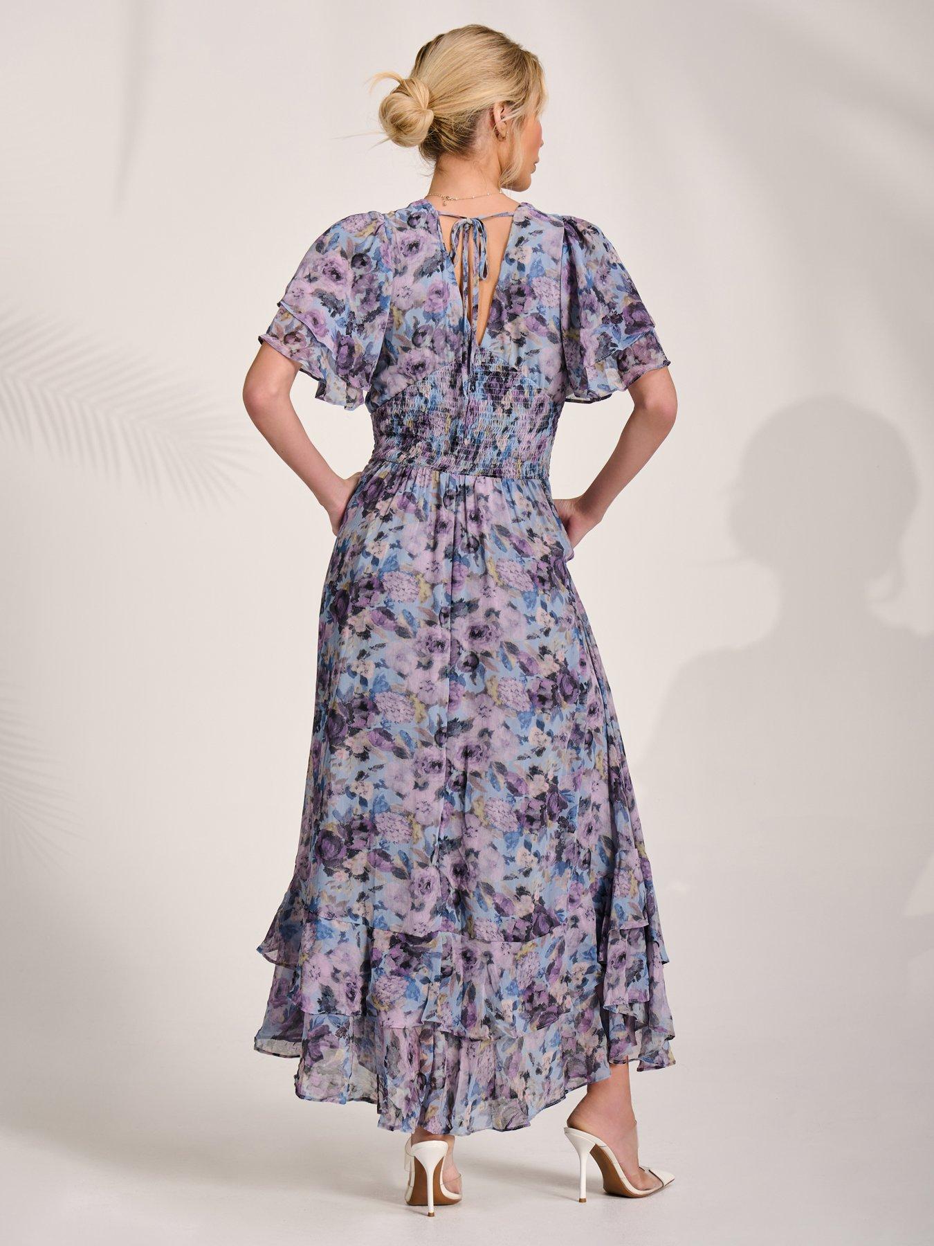 Image 2 of 7 of Jolie Moi Chiffon Layered Sleeve Ruffle Hem Midaxi Dress - Blue