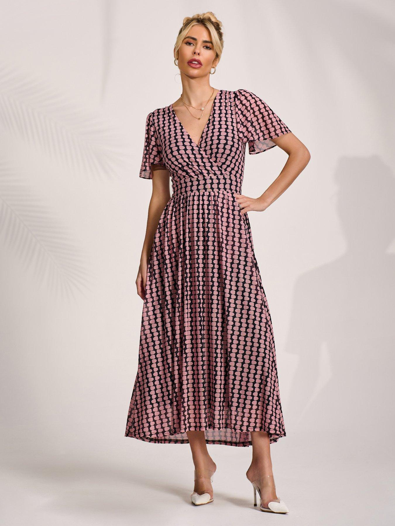 Jolie Moi Mesh Short Sleeve Midaxi Dress - Pink