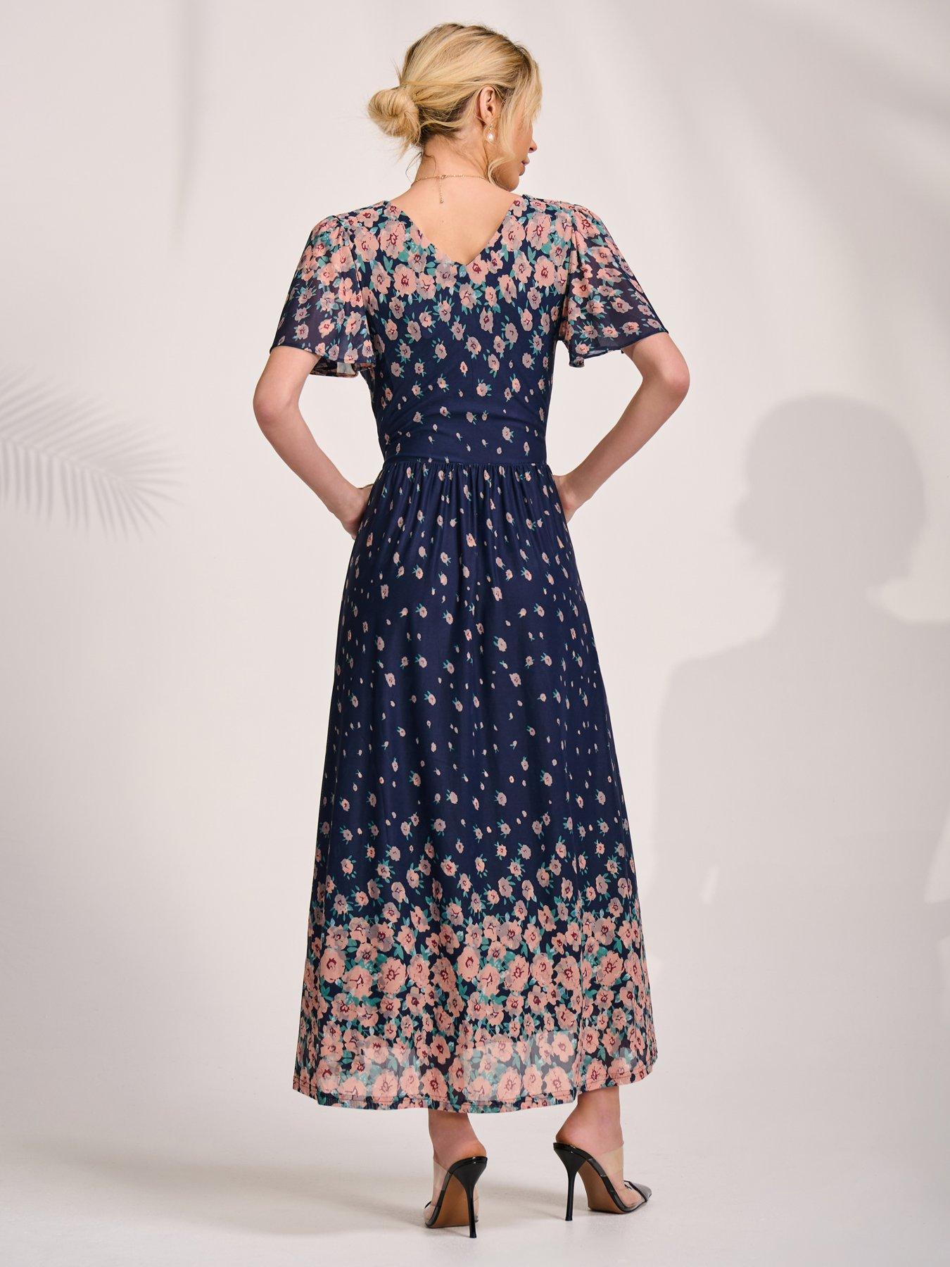 Image 2 of 7 of Jolie Moi Mirrored Mesh Short Sleeve Midaxi Dress - Navy