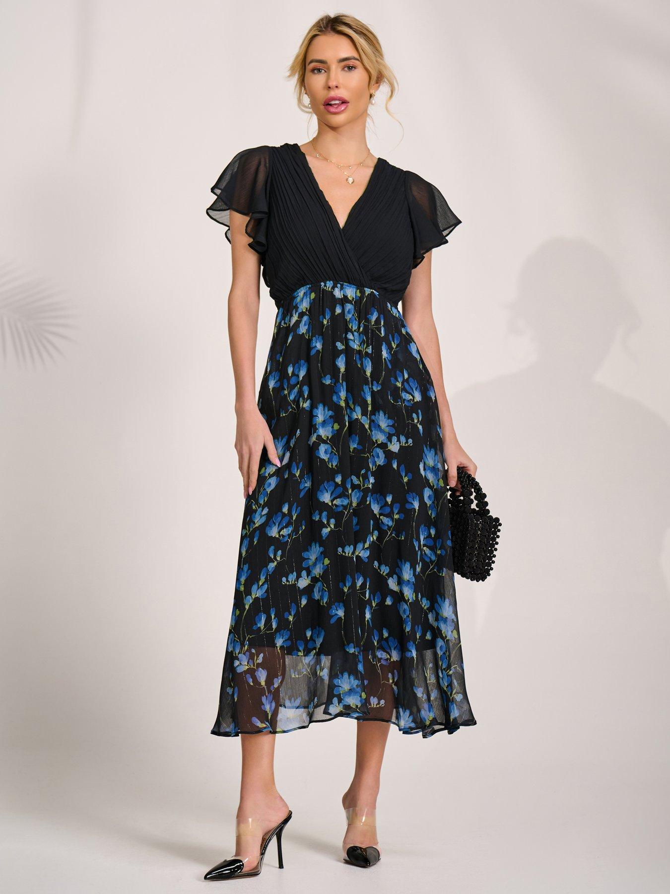 Jolie Moi Two Tone Chiffon Midaxi Dress - Blue