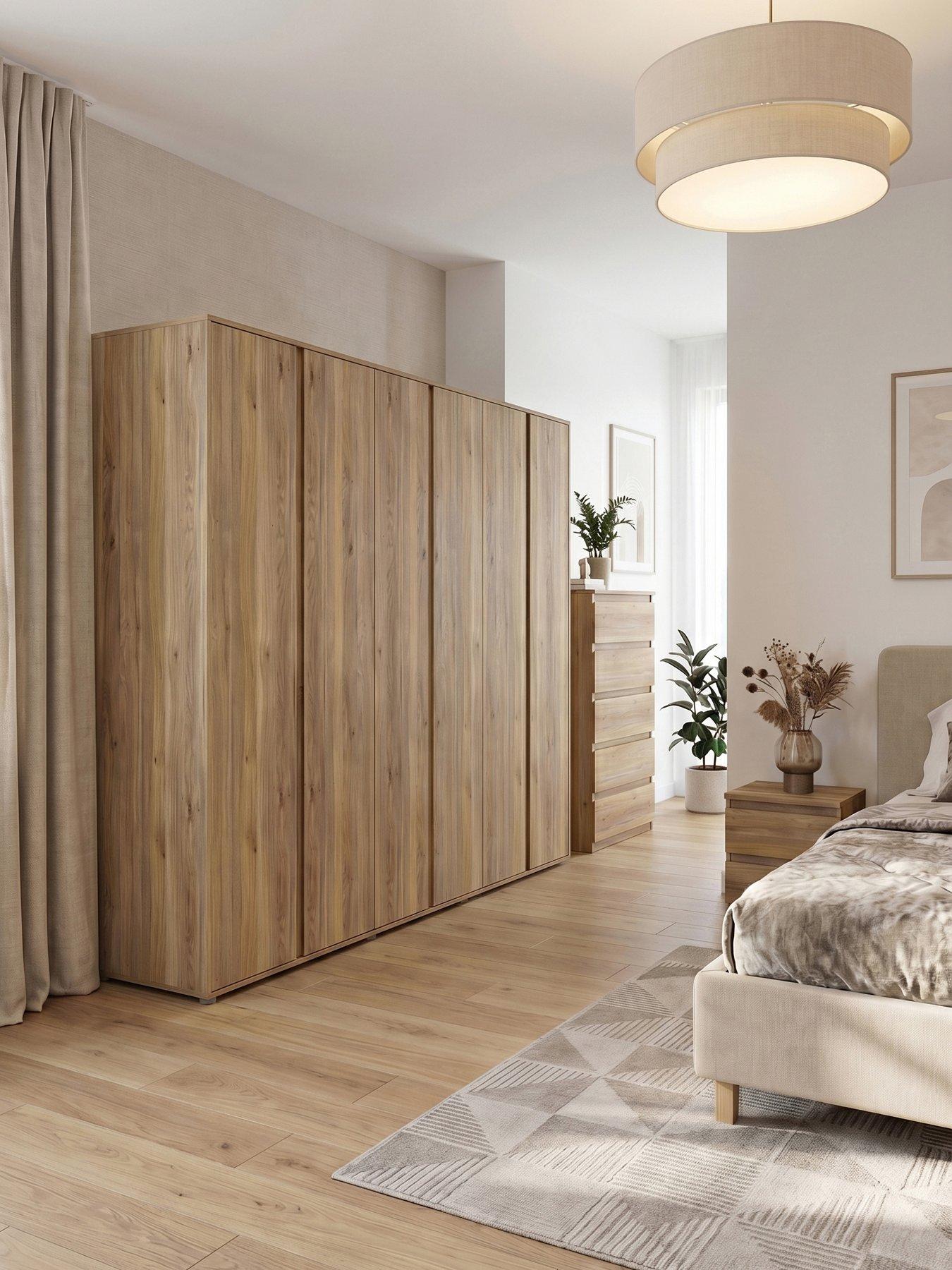 The Very Collection Lisson 3 Piece Package - 6 Door Wardrobe, 5 Drawer Chest and 2 Drawer Bedside Chest - New Oak