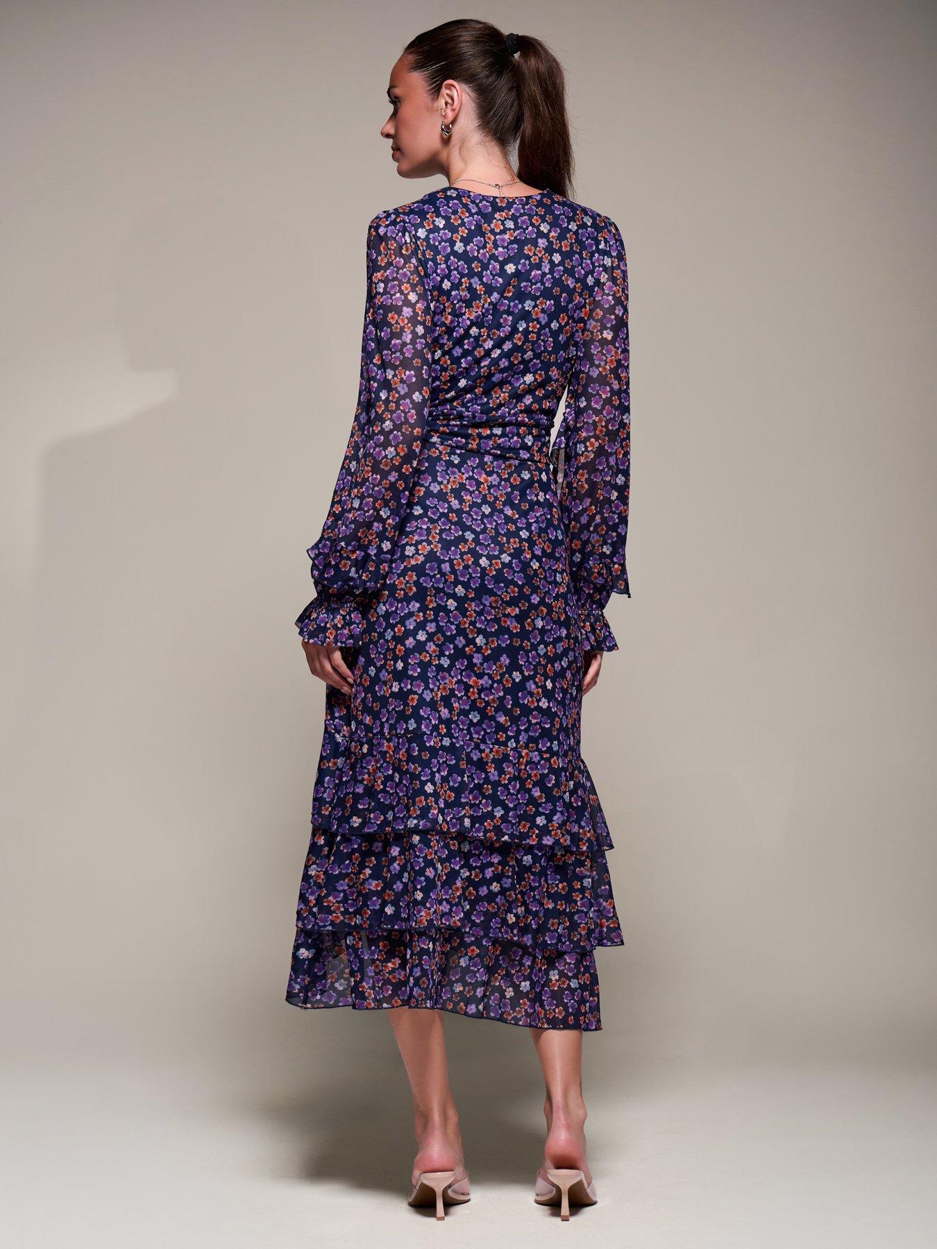 Image 2 of 7 of Jolie Moi Long Sleeve Frill Detail Mesh Maxi Dress - Navy
