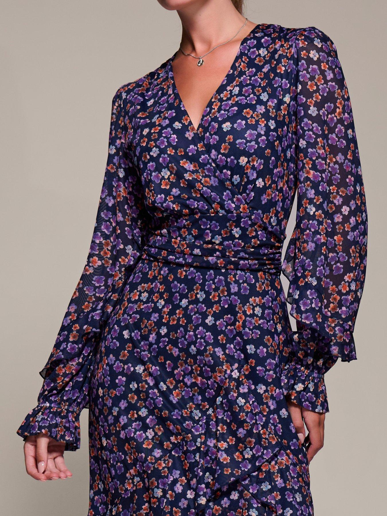 Image 4 of 7 of Jolie Moi Long Sleeve Frill Detail Mesh Maxi Dress - Navy