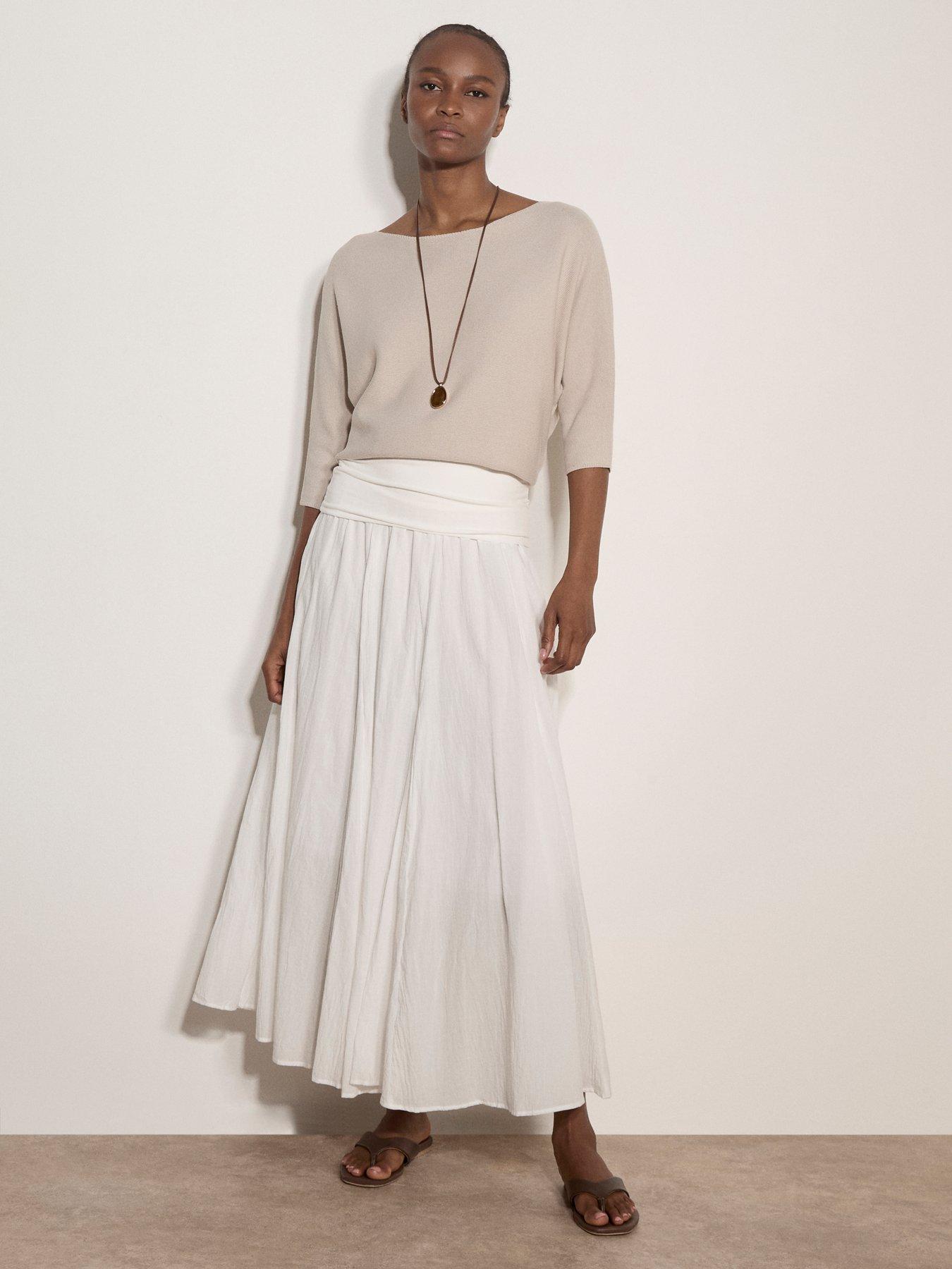 Image 1 of 5 of Apricot Jersey Waistband Cotton Midaxi Skirt - White