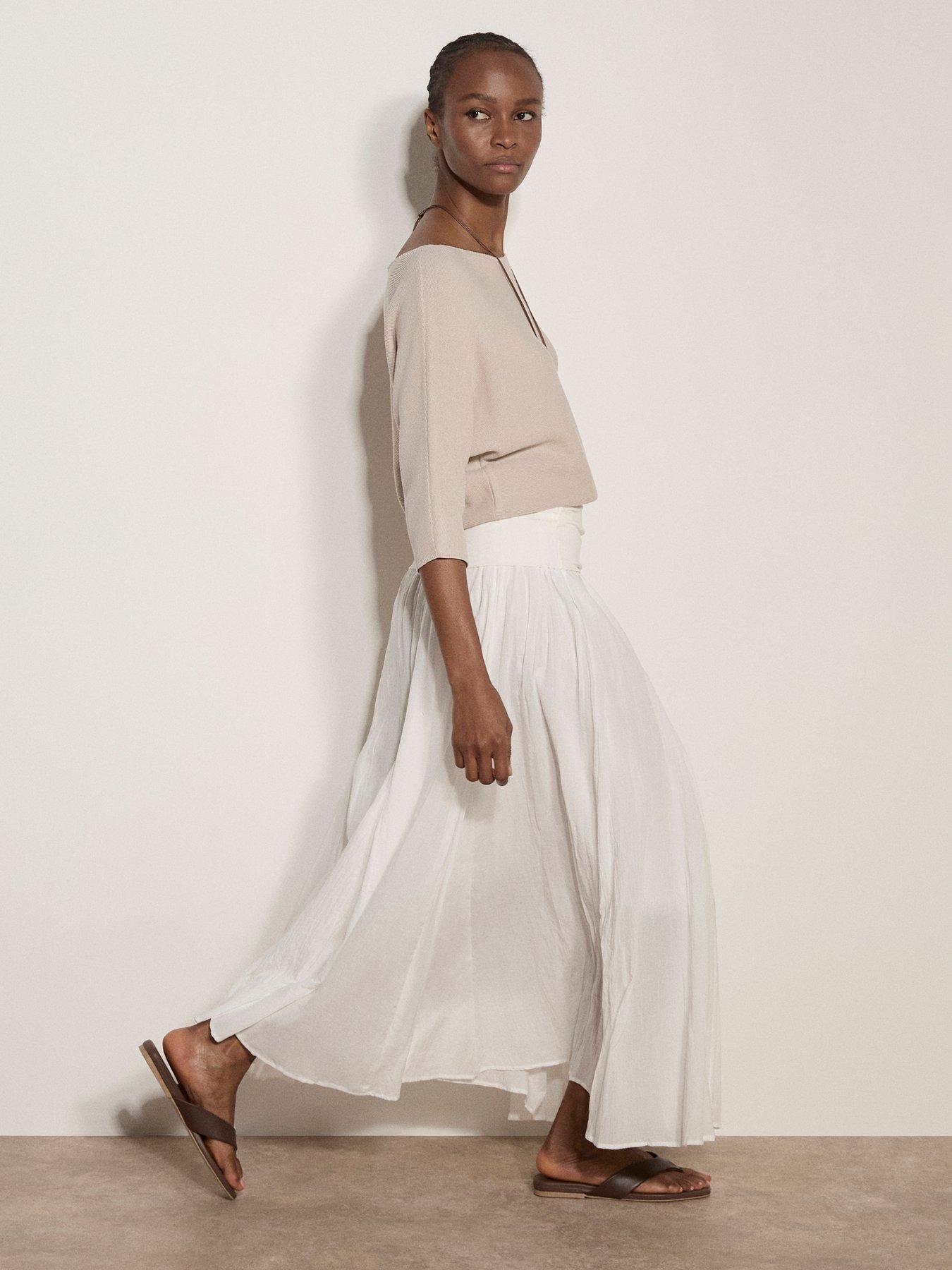 Image 4 of 5 of Apricot Jersey Waistband Cotton Midaxi Skirt - White