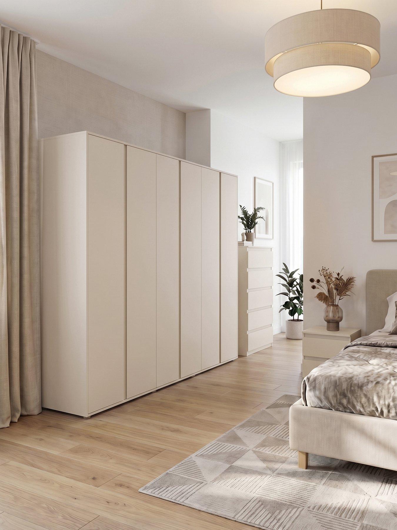 The Very Collection Lisson 3 Piece Package - 6 Door Wardrobe, 5 Drawer Chest and 2 Drawer Bedside Chest - Oatmeal