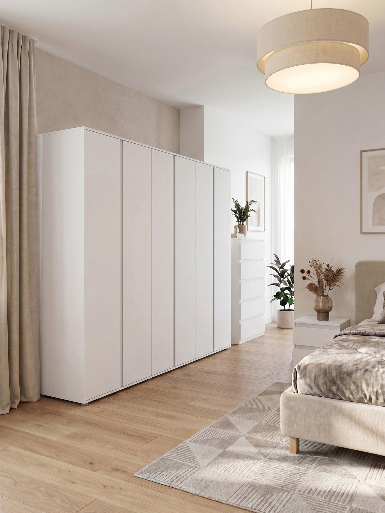 The Very Collection Lisson 3 Piece Package - 6 Door Wardrobe, 5 Drawer Chest and 2 Drawer Bedside Chest - White