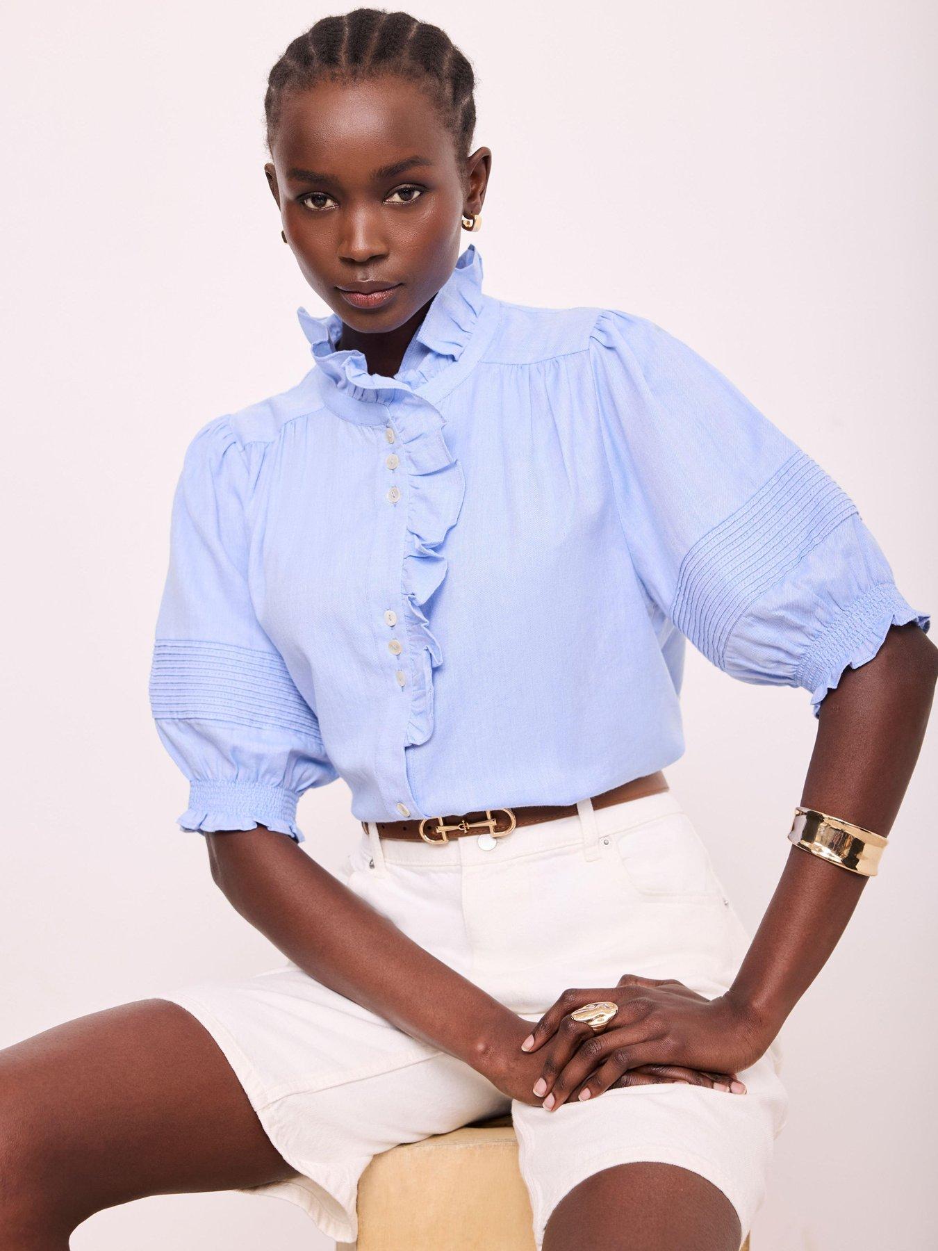 Mint Velvet Chambray Ruffle Blouse - Blue