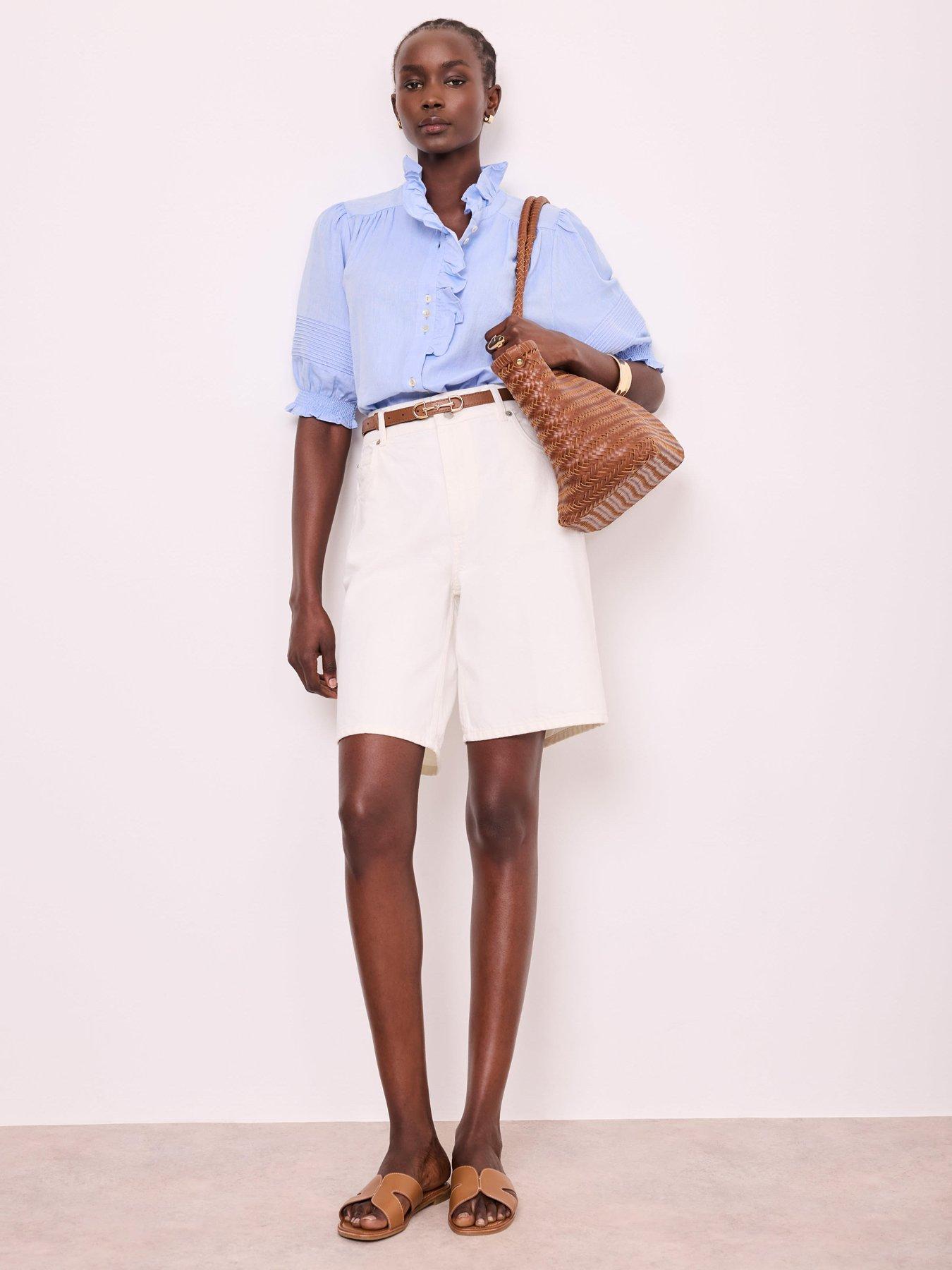 Image 3 of 6 of Mint Velvet Chambray Ruffle Blouse - Blue