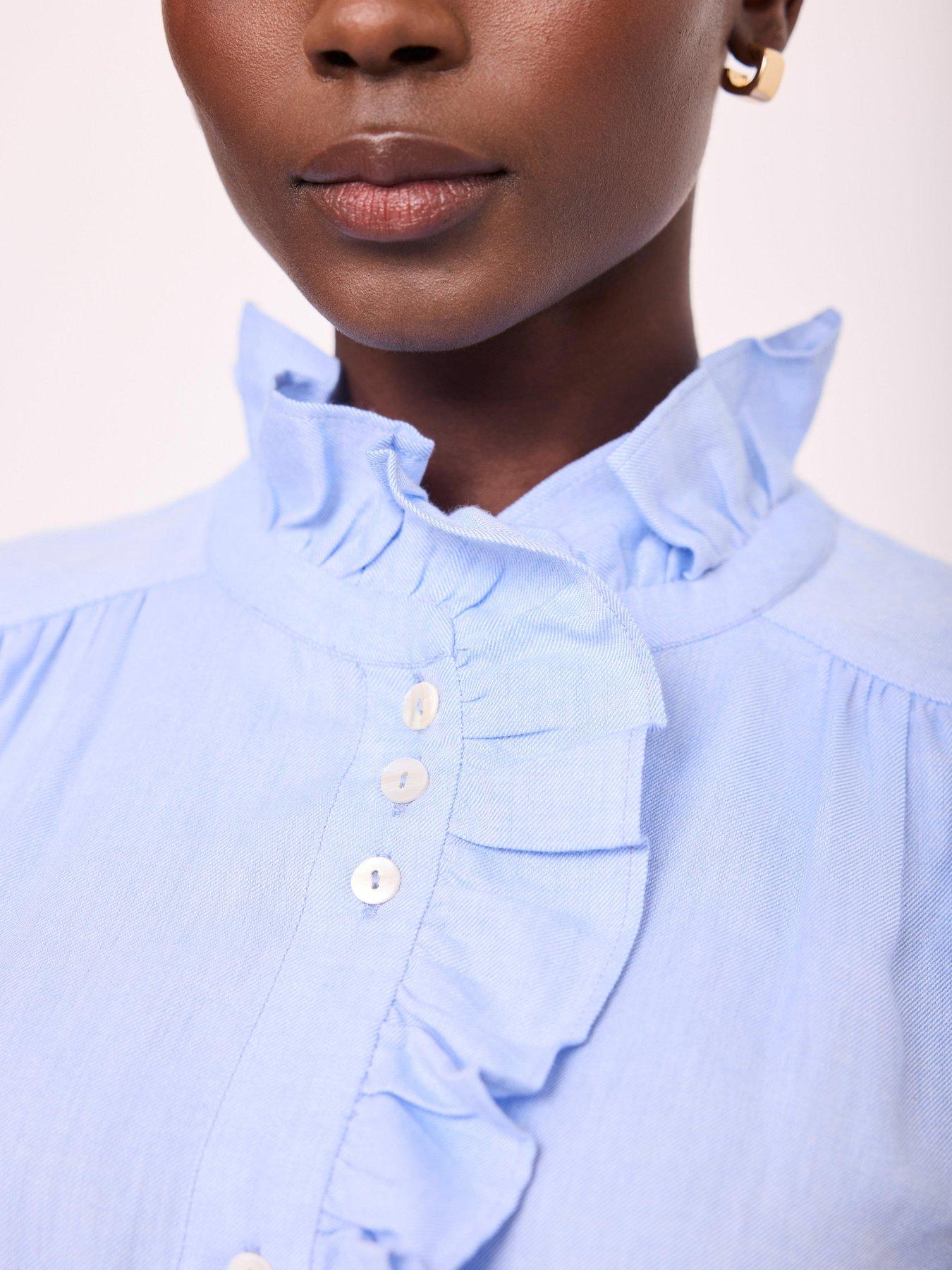 Image 4 of 6 of Mint Velvet Chambray Ruffle Blouse - Blue