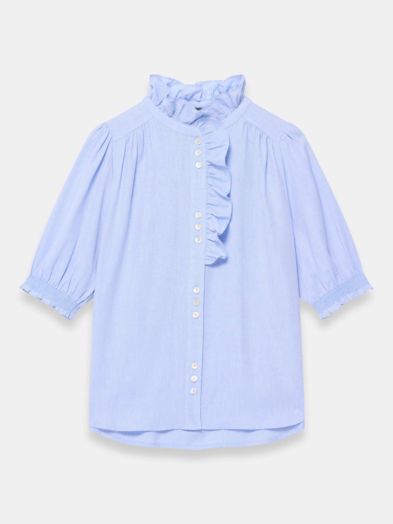 Image 5 of 6 of Mint Velvet Chambray Ruffle Blouse - Blue