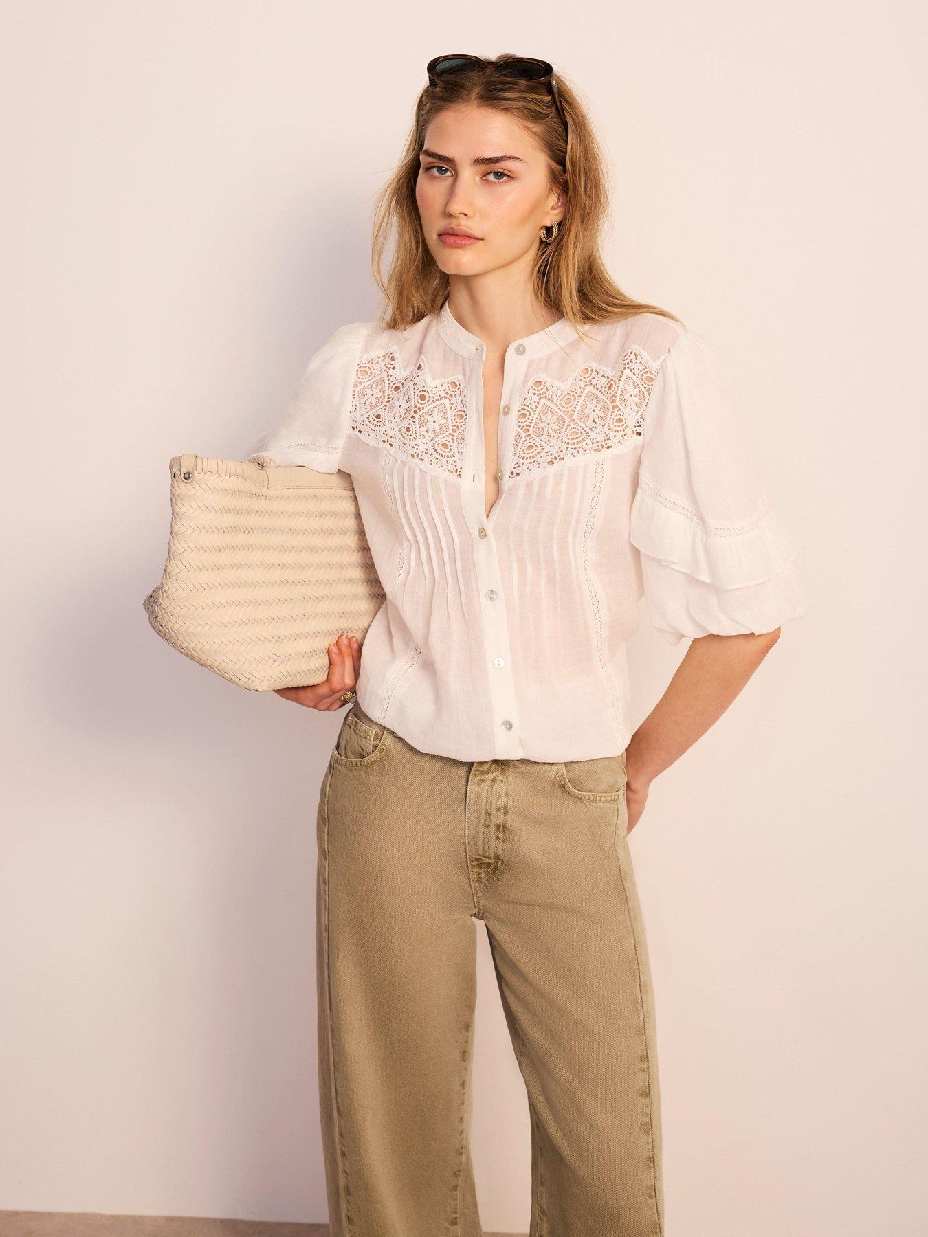 Mint Velvet Ivory Ramie Trim Blouse - White