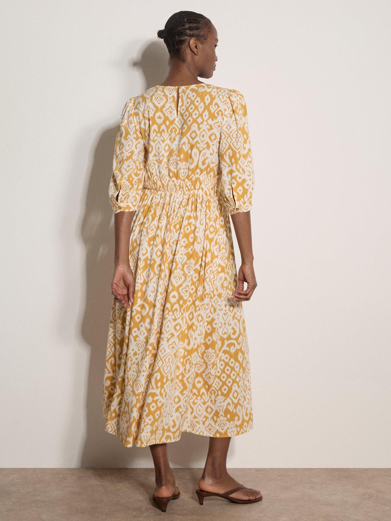Image 2 of 4 of Apricot Tapestry Ikat Midi Dress - Yellow