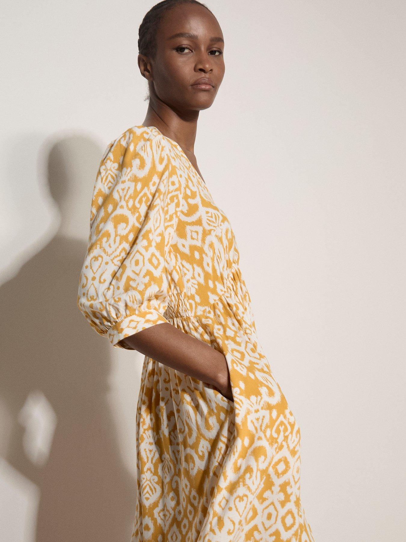 Image 3 of 4 of Apricot Tapestry Ikat Midi Dress - Yellow