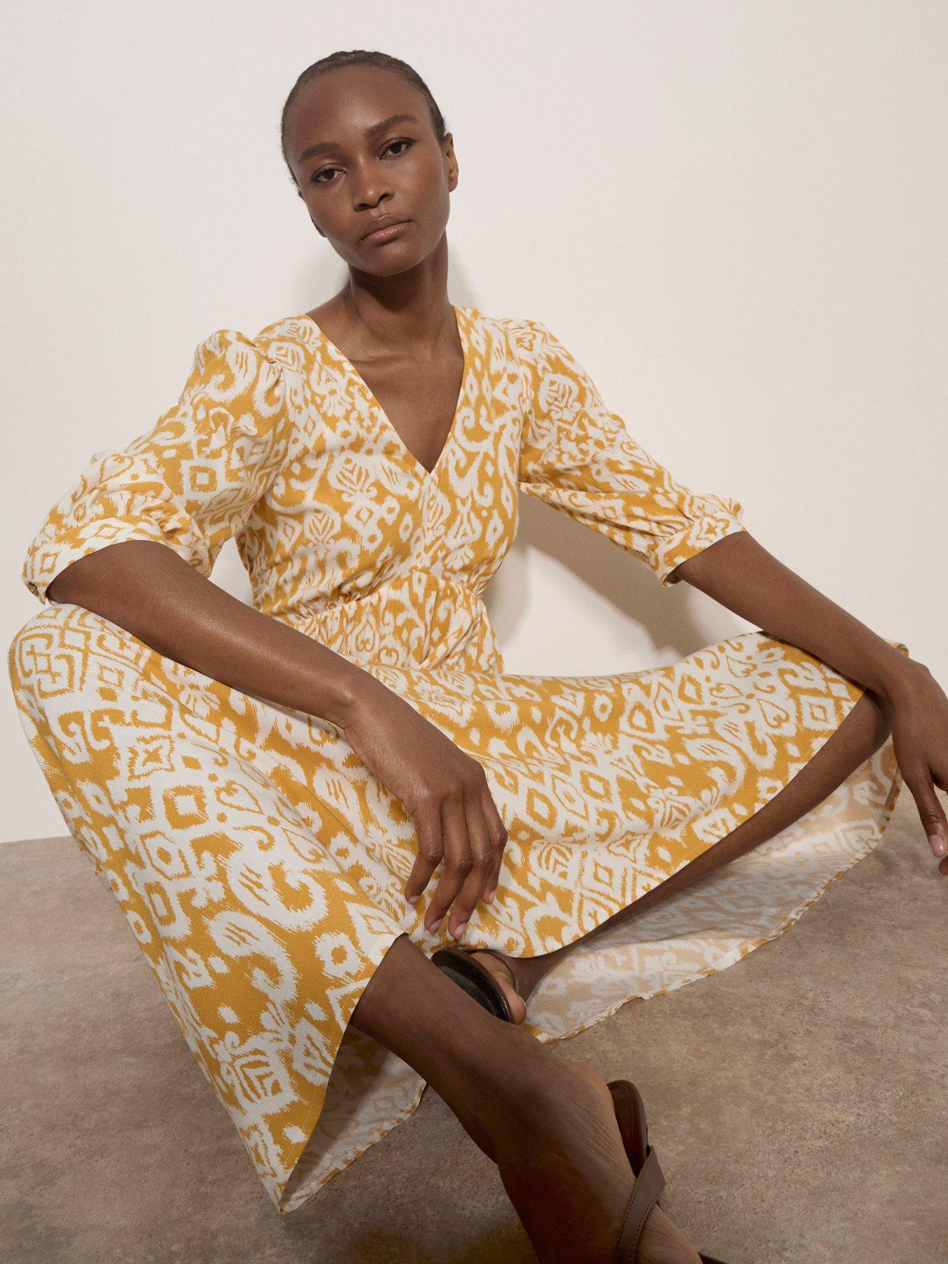 Image 4 of 4 of Apricot Tapestry Ikat Midi Dress - Yellow