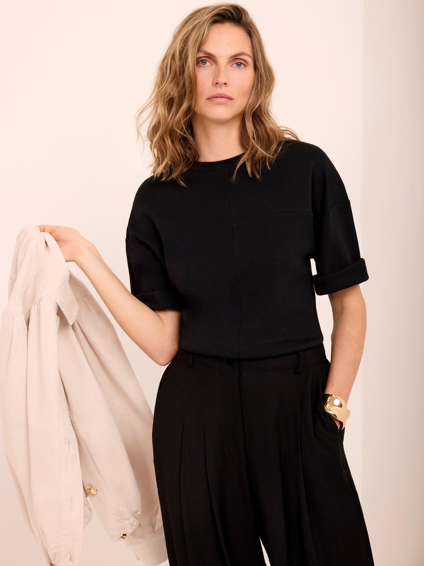 Image 2 of 6 of Mint Velvet Seam Detail T-Shirt - Black