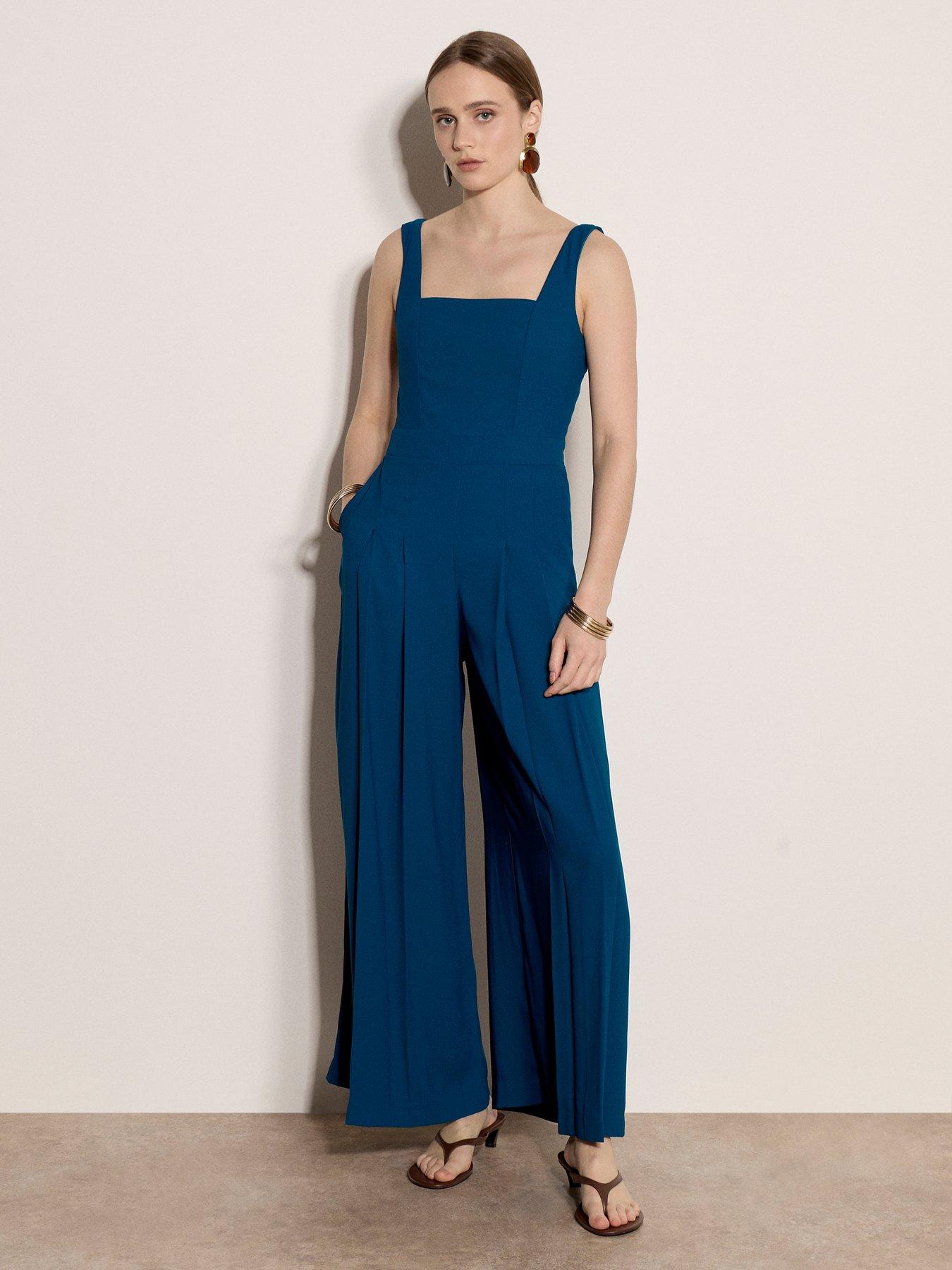 Apricot Apricot Shirred Back Wide Leg Jumpsuit