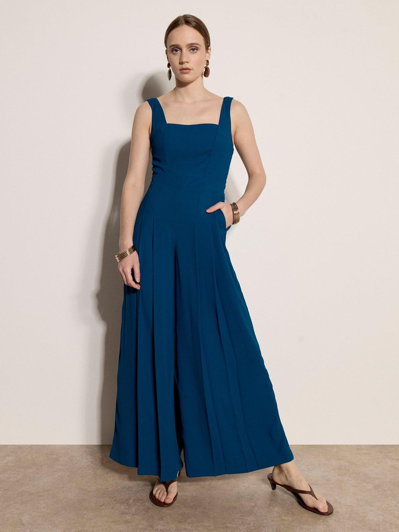 Image 3 of 4 of Apricot Shirred Back Wide Leg Jumpsuit