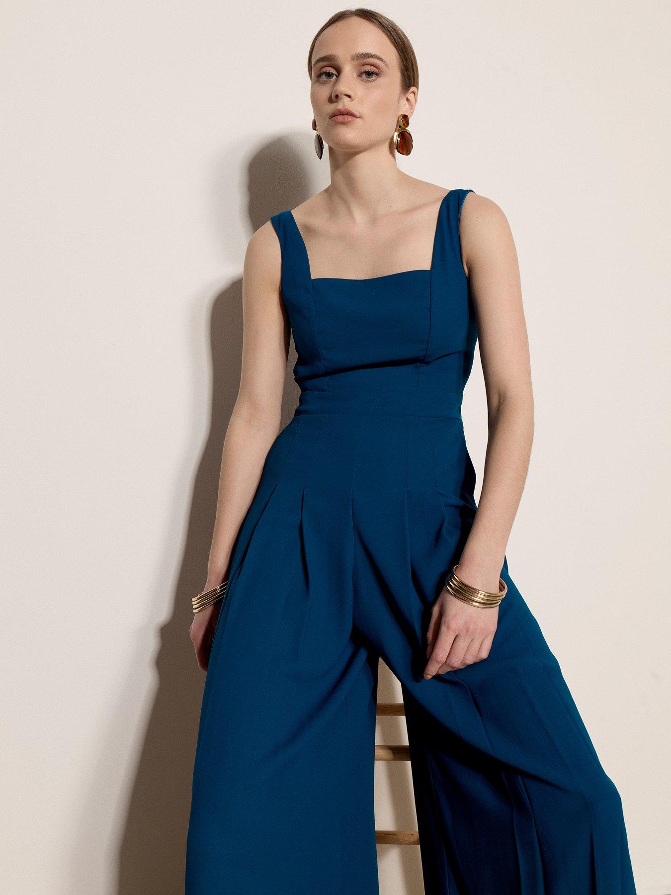 Image 4 of 4 of Apricot Shirred Back Wide Leg Jumpsuit