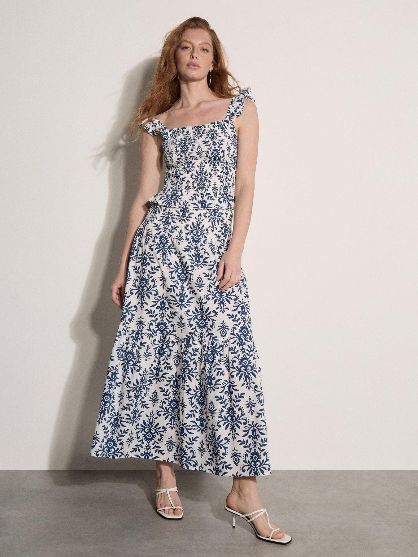 Image 3 of 5 of Apricot Folk Ikat Tiered Maxi Skirt - Cream