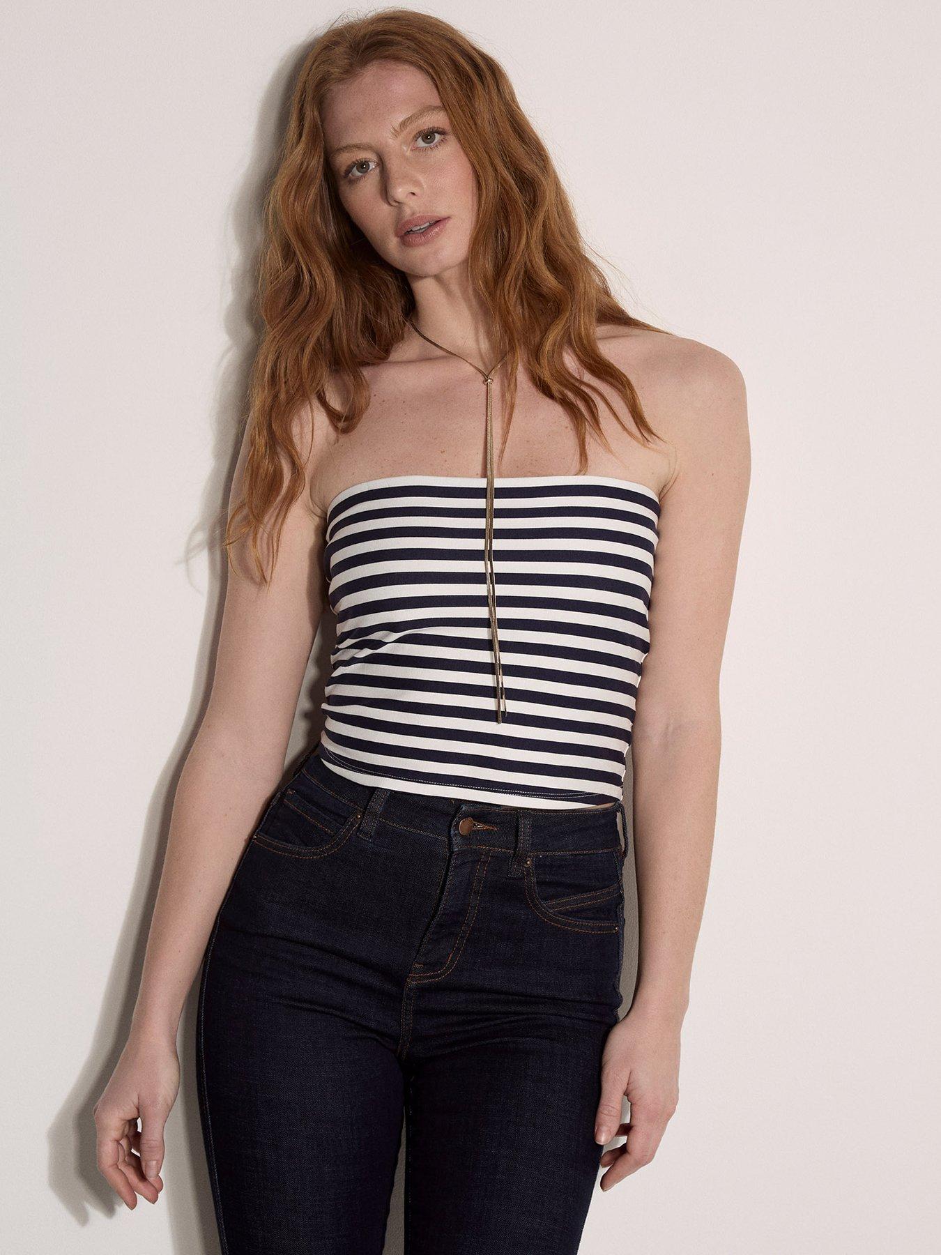 Apricot Stripe Bandeau Top - Blue