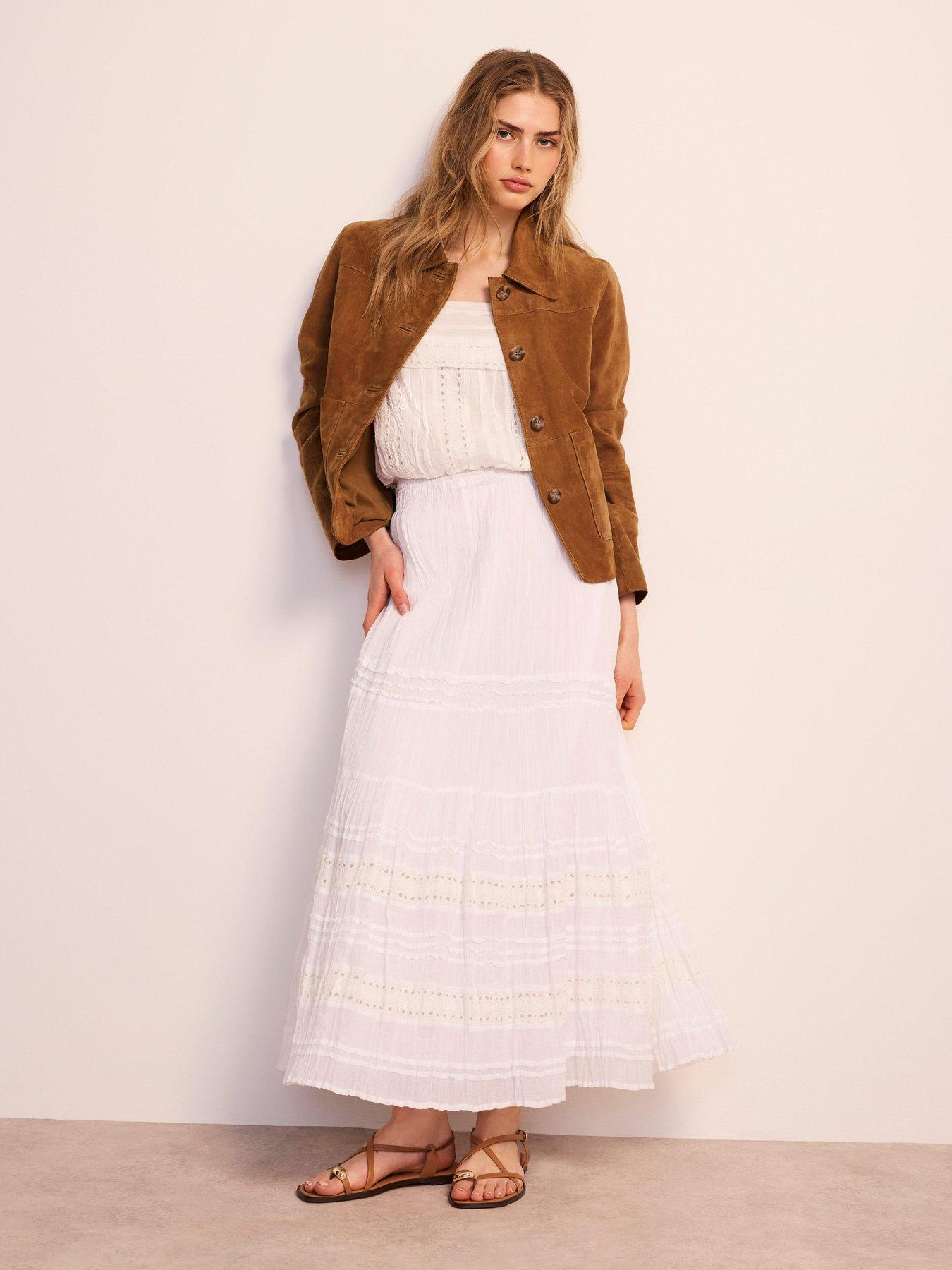 Mint Velvet Ivory Cotton Maxi Skirt - White