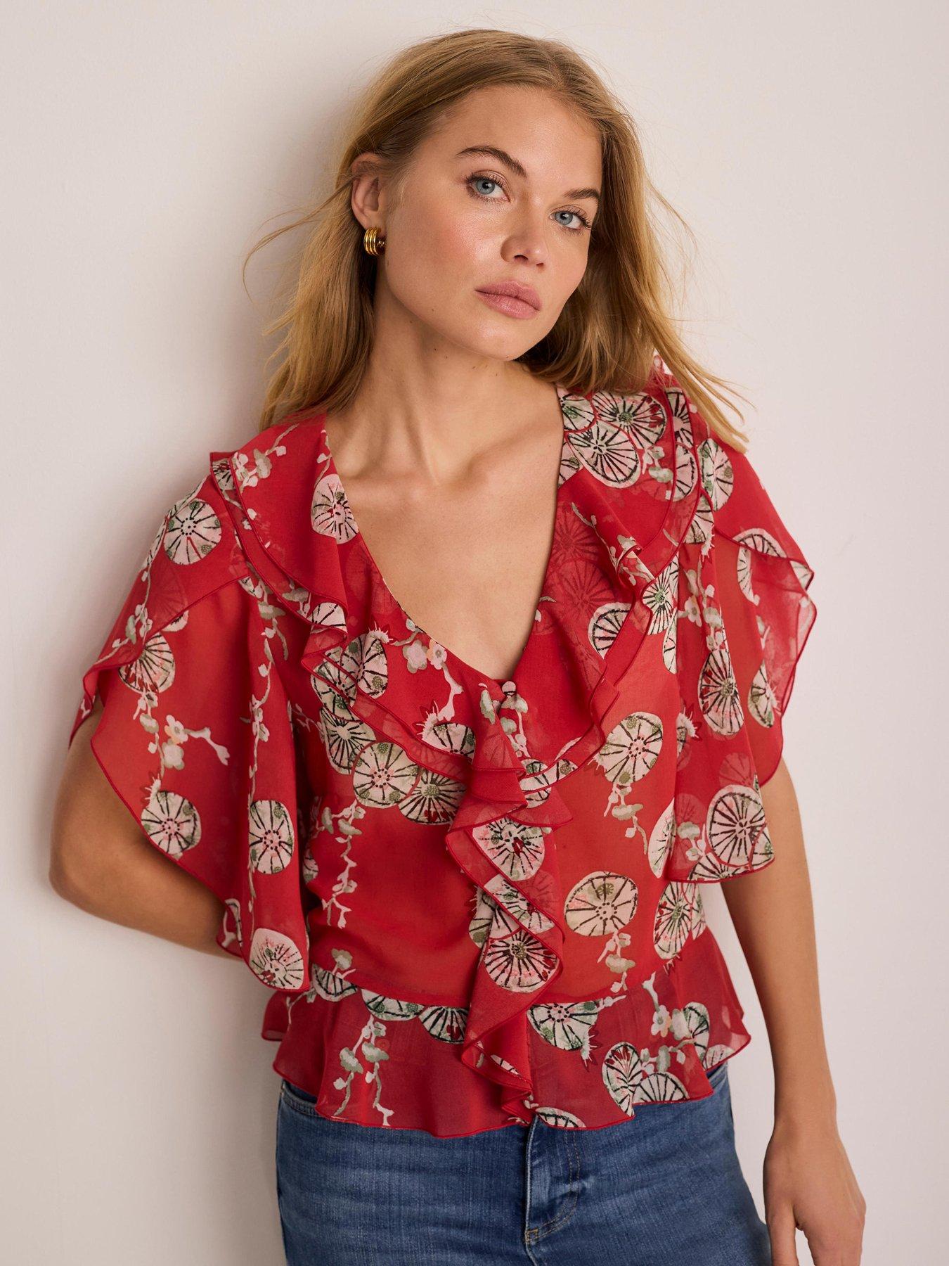 Mint Velvet Floral Print Top - Red