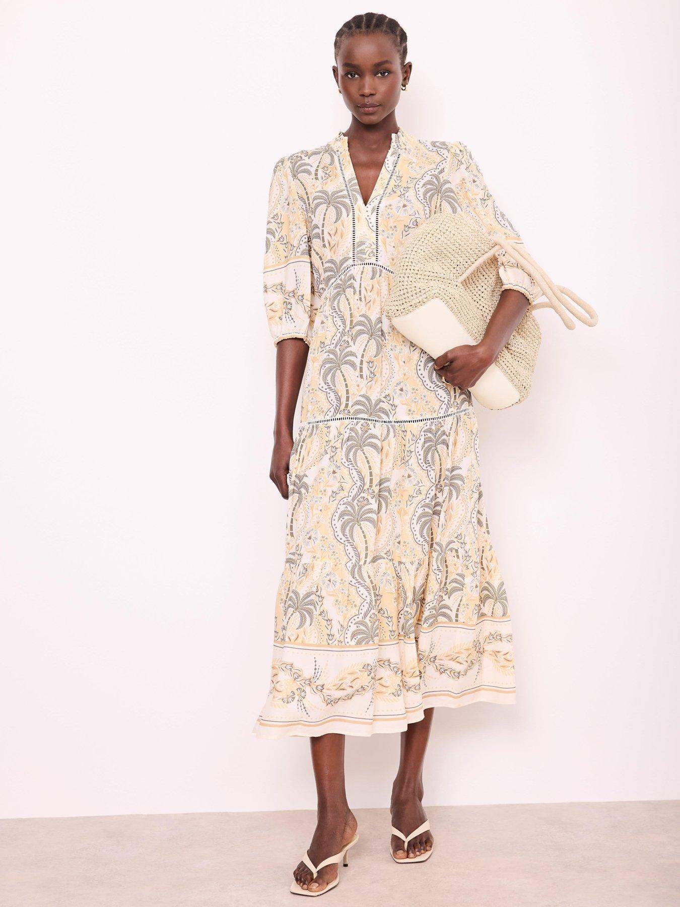 Image 1 of 6 of Mint Velvet Palm Print Midi Dress