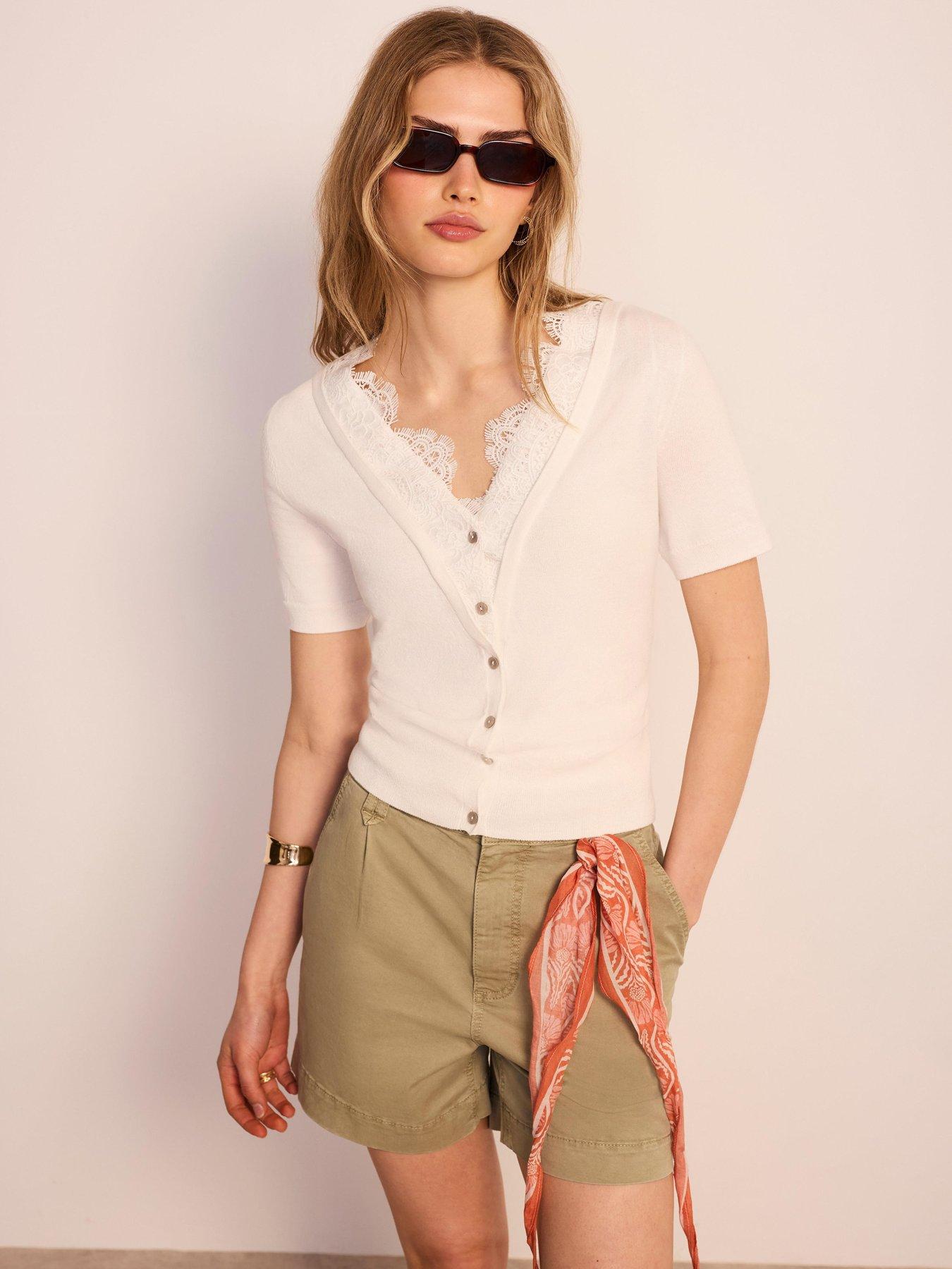 Image 1 of 6 of Mint Velvet Cream Lace Trim Layered Top