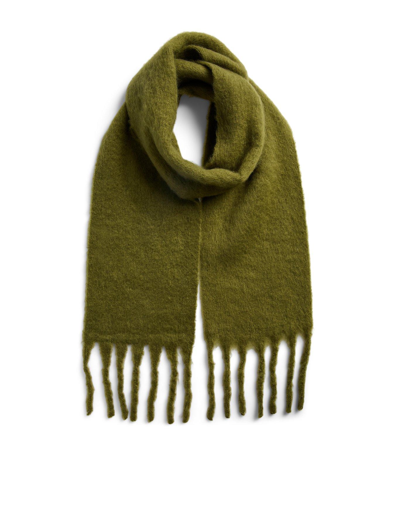 Image 1 of 3 of PIECES Womens Lulu Long Soft Knit Fringe Scarf - Green
