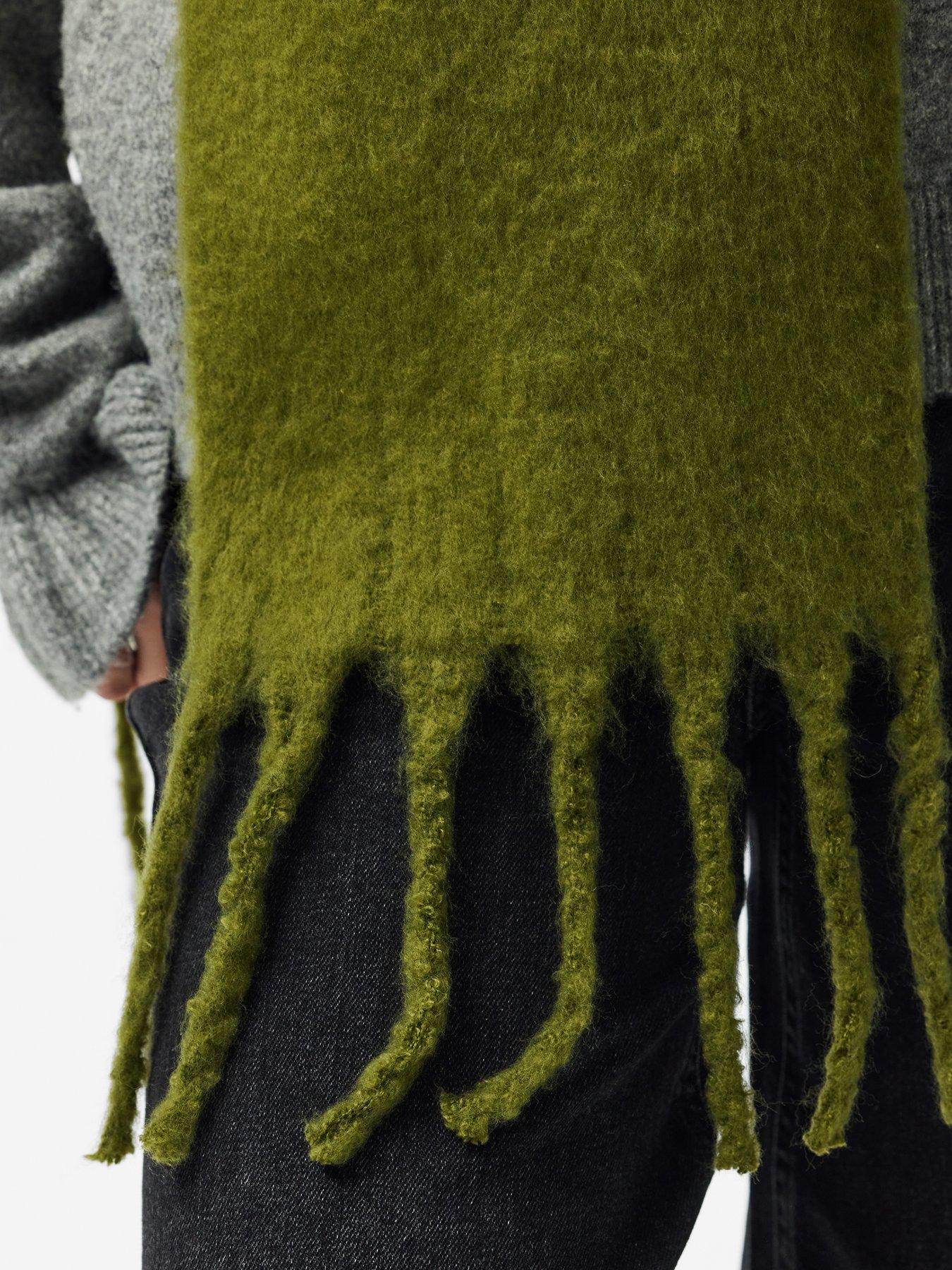 Image 3 of 3 of PIECES Womens Lulu Long Soft Knit Fringe Scarf - Green