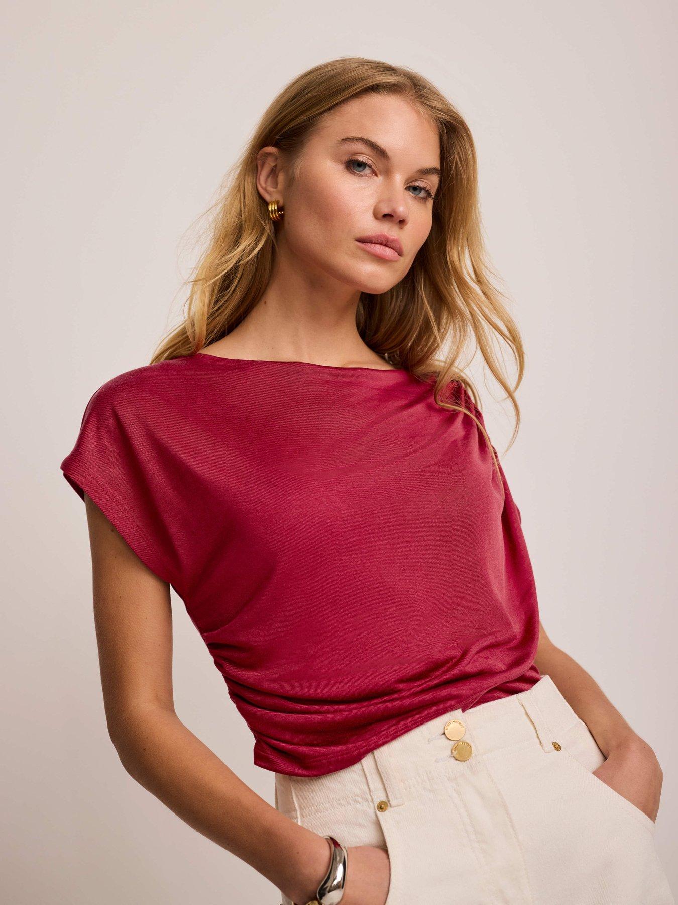Image 1 of 6 of Mint Velvet Double Layer Drape Top - Red