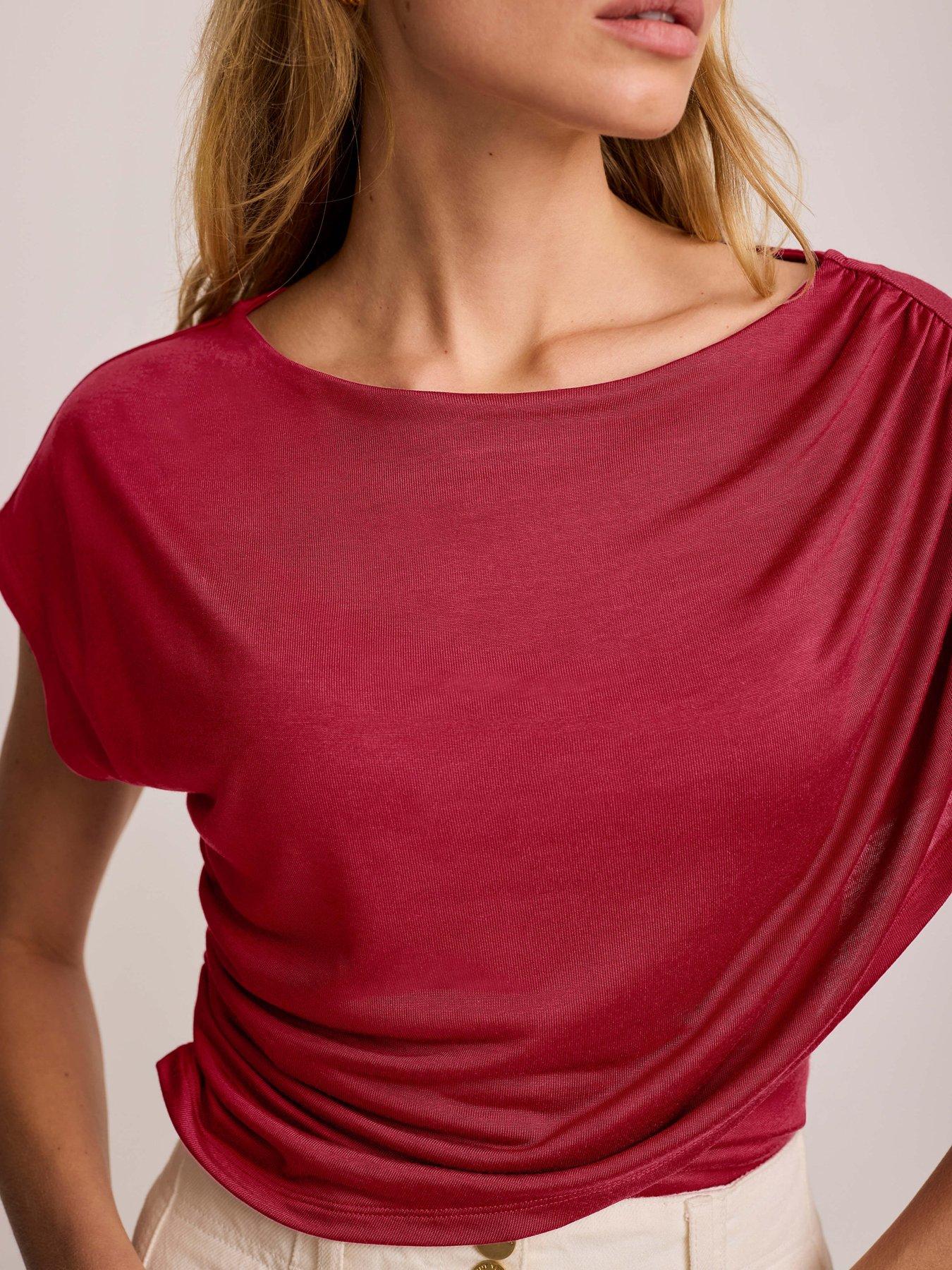 Image 2 of 6 of Mint Velvet Double Layer Drape Top - Red