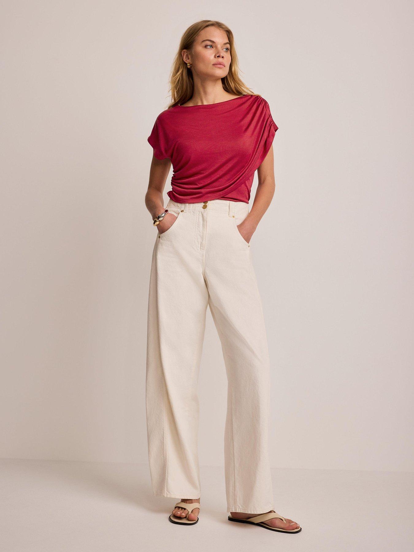 Image 3 of 6 of Mint Velvet Double Layer Drape Top - Red