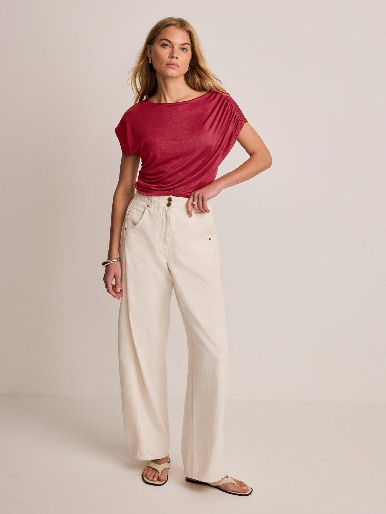 Image 4 of 6 of Mint Velvet Double Layer Drape Top - Red