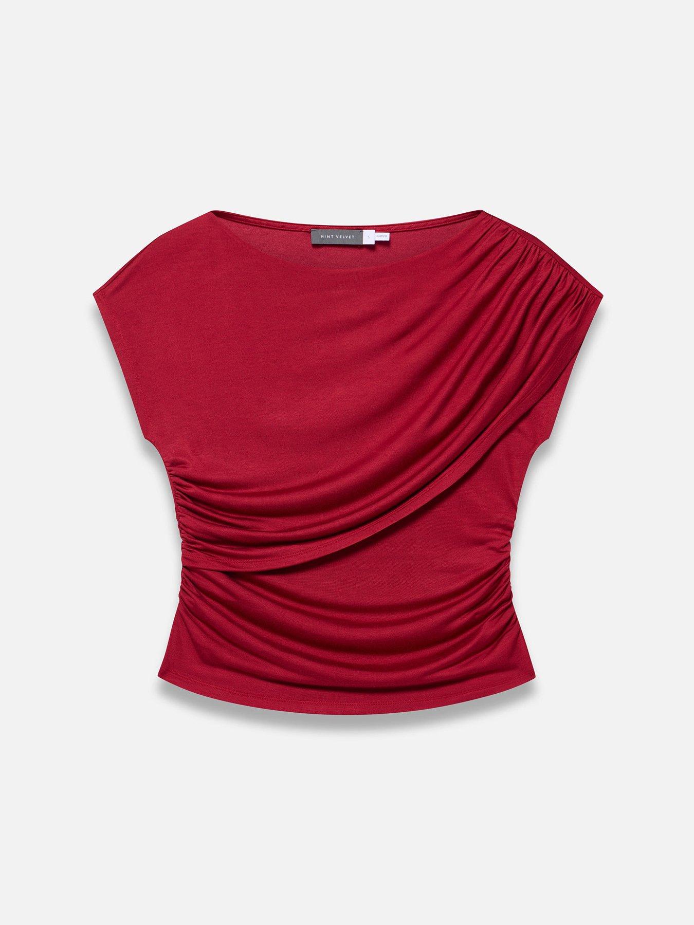 Image 5 of 6 of Mint Velvet Double Layer Drape Top - Red