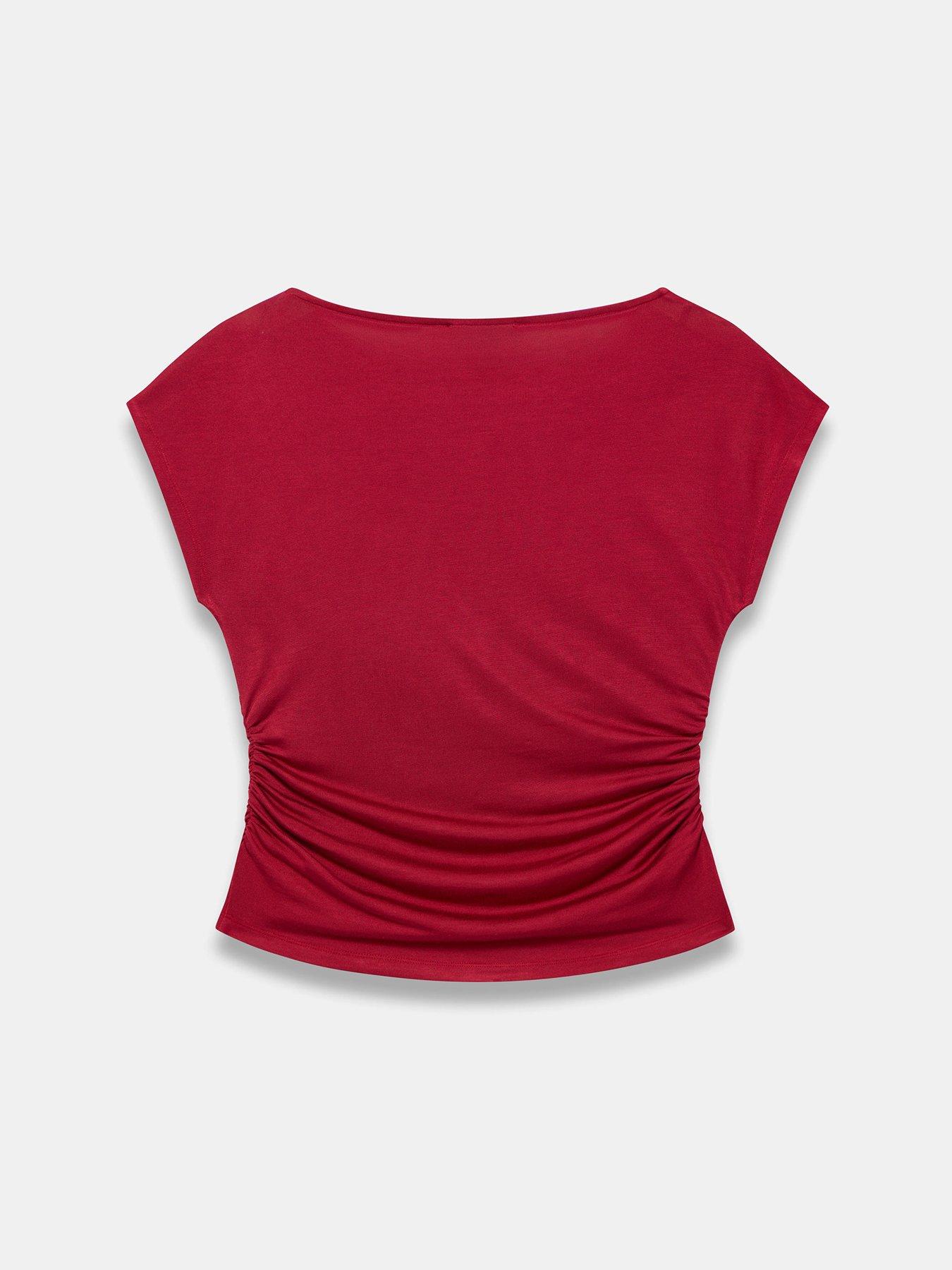 Image 6 of 6 of Mint Velvet Double Layer Drape Top - Red