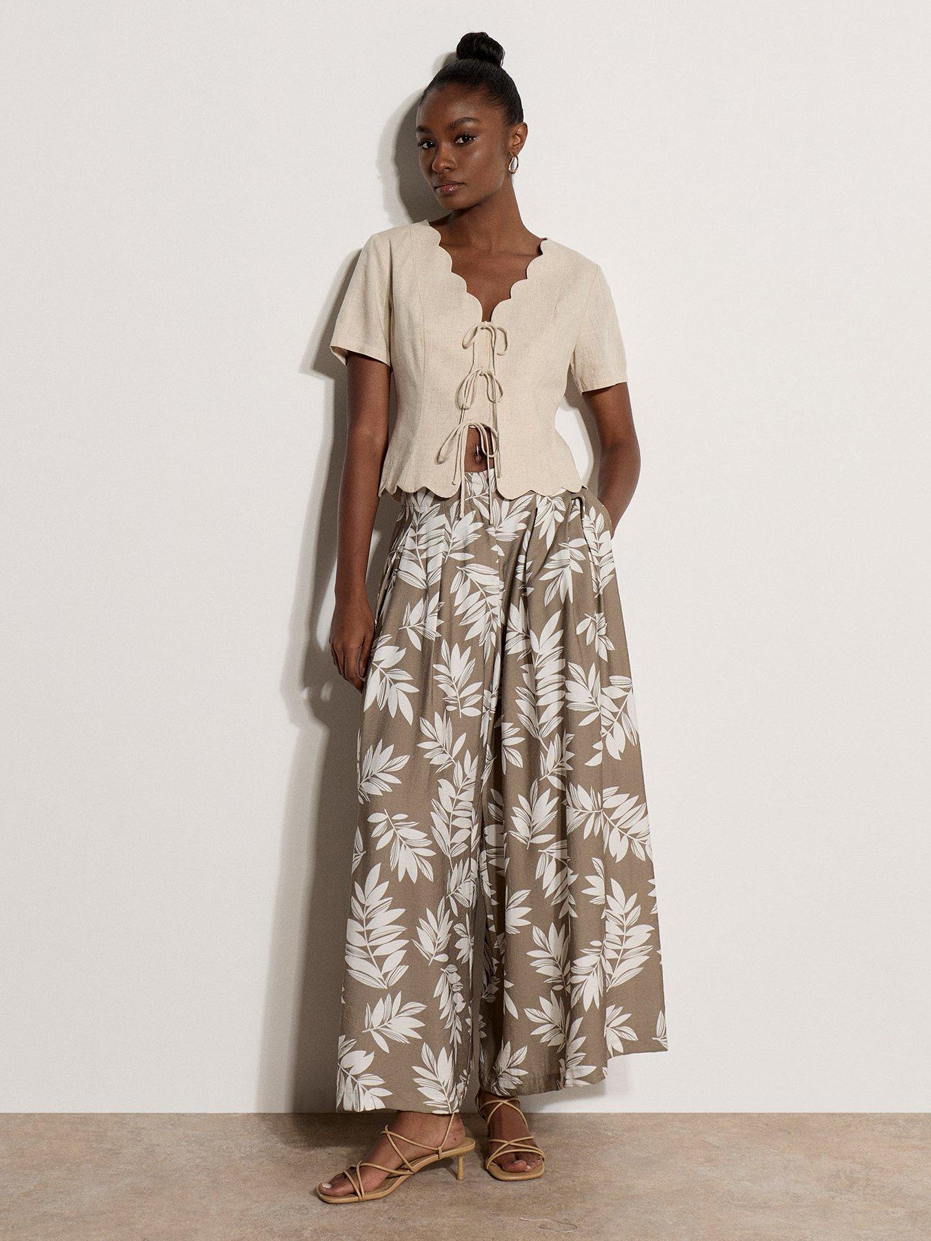 Apricot Printed Pleat Detail Culottes - Cream