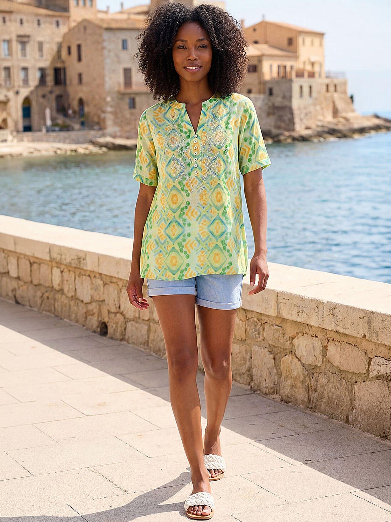 Roman Watercolour Print Embellished Top