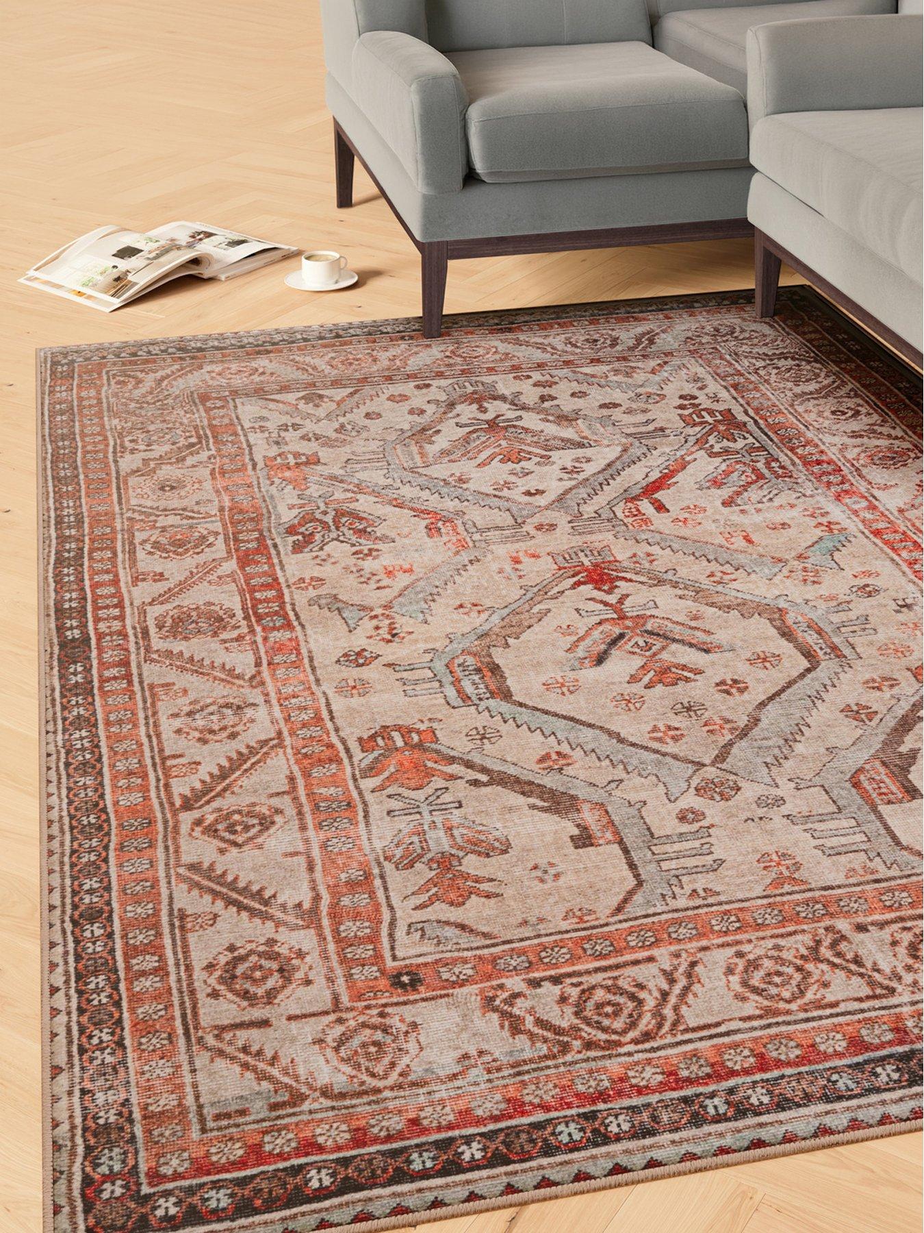 Image 1 of 6 of Kukoon Distressed Terracotta Washable Rustic Rug - Rowe