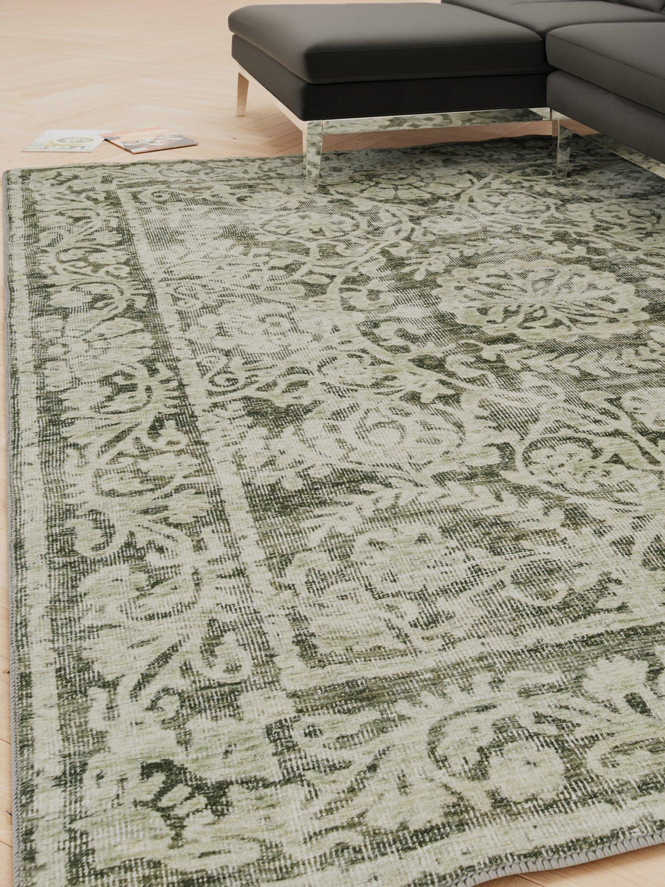 Kukoon Soft Washable Green Motif Rug - Pippa
