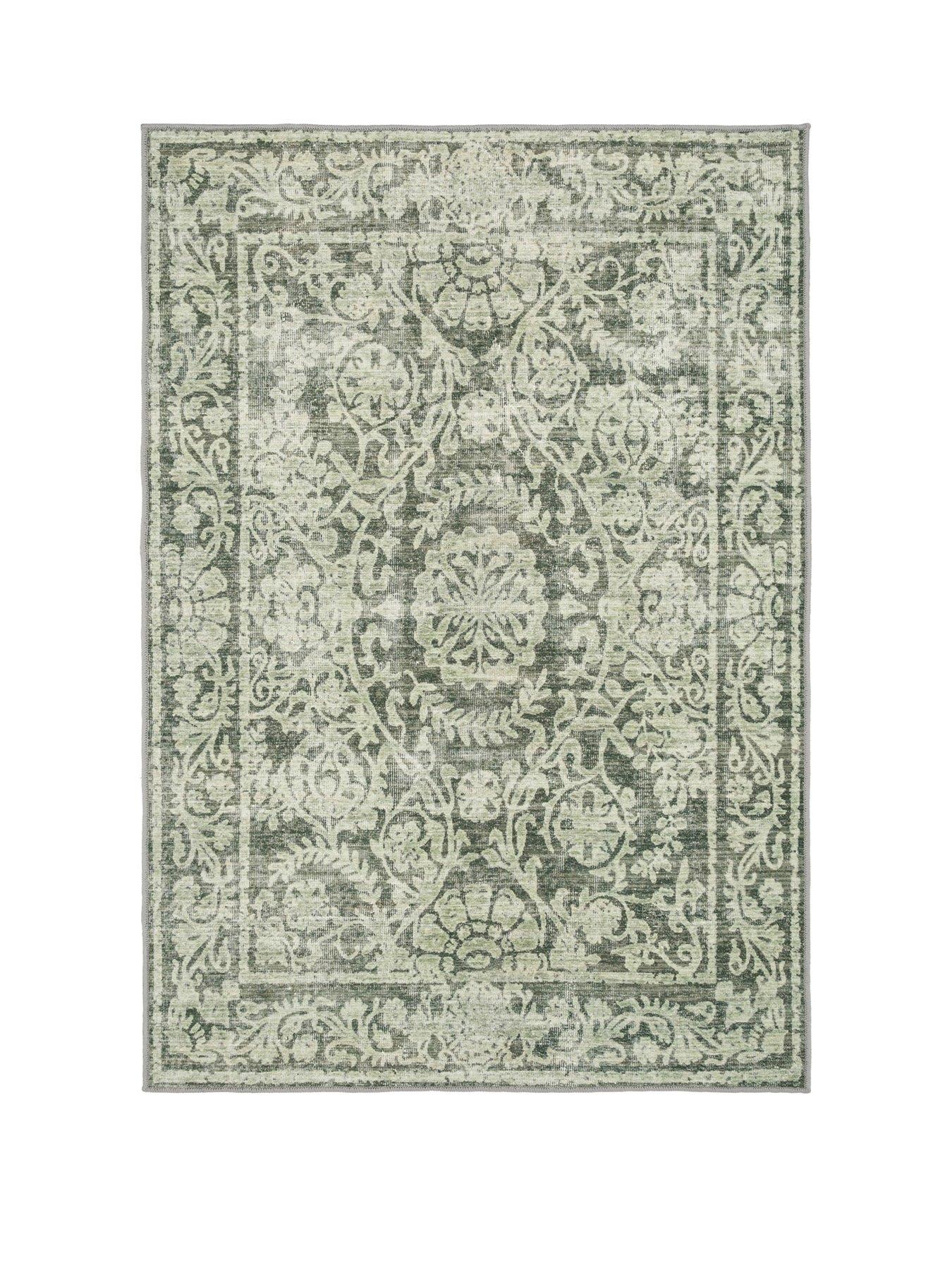 Image 2 of 7 of Kukoon Soft Washable Green Motif Rug - Pippa