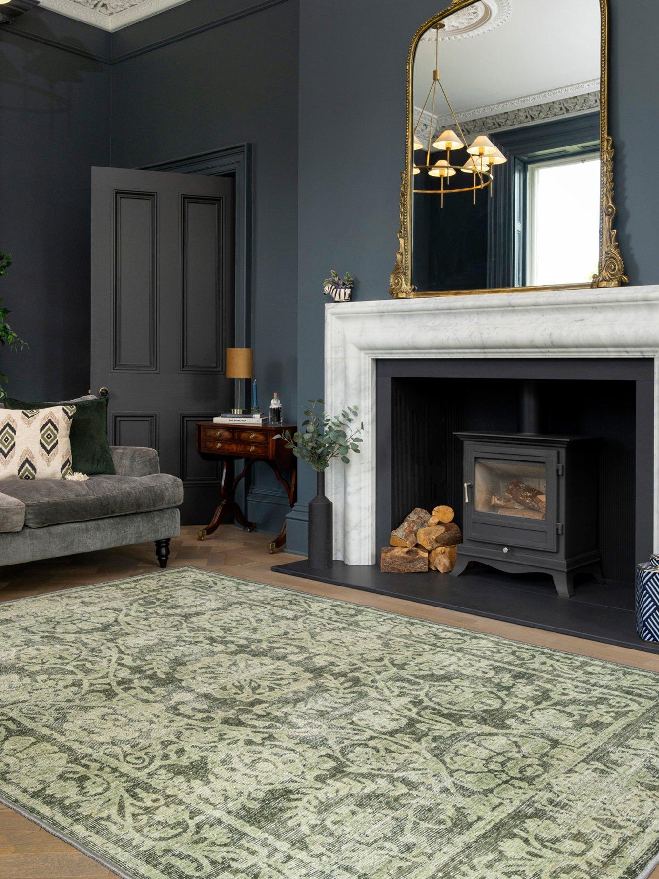 Image 5 of 7 of Kukoon Soft Washable Green Motif Rug - Pippa